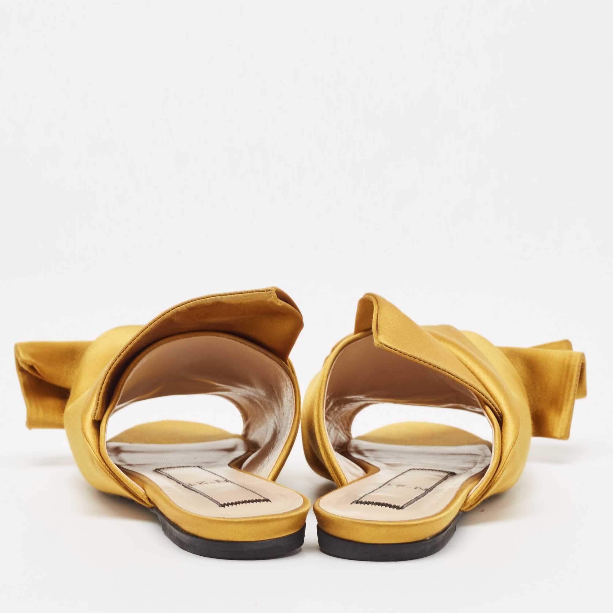 N°21 Satin jaune nœud Raso Slides plates Taille 37 Pour femmes en vente