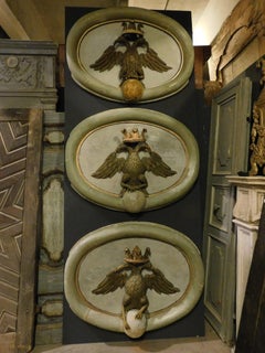 N.3 above door sculpture in carved and lacquered wood, Piedmont Italy