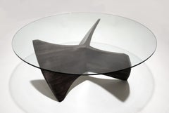 N3 Coffee Table, Handcrafted Base in Solid Walnut with Clear Glass Top