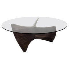 N3 Coffee Table, Handcrafted Base in Solid Walnut with Clear Glass Top
