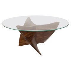 N3 Dining Table, Handcrafted Base in Solid Walnut with Clear Glass Top