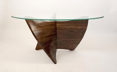 N3 Dining Table, Handcrafted Base in Solid Walnut with Clear Glass Top