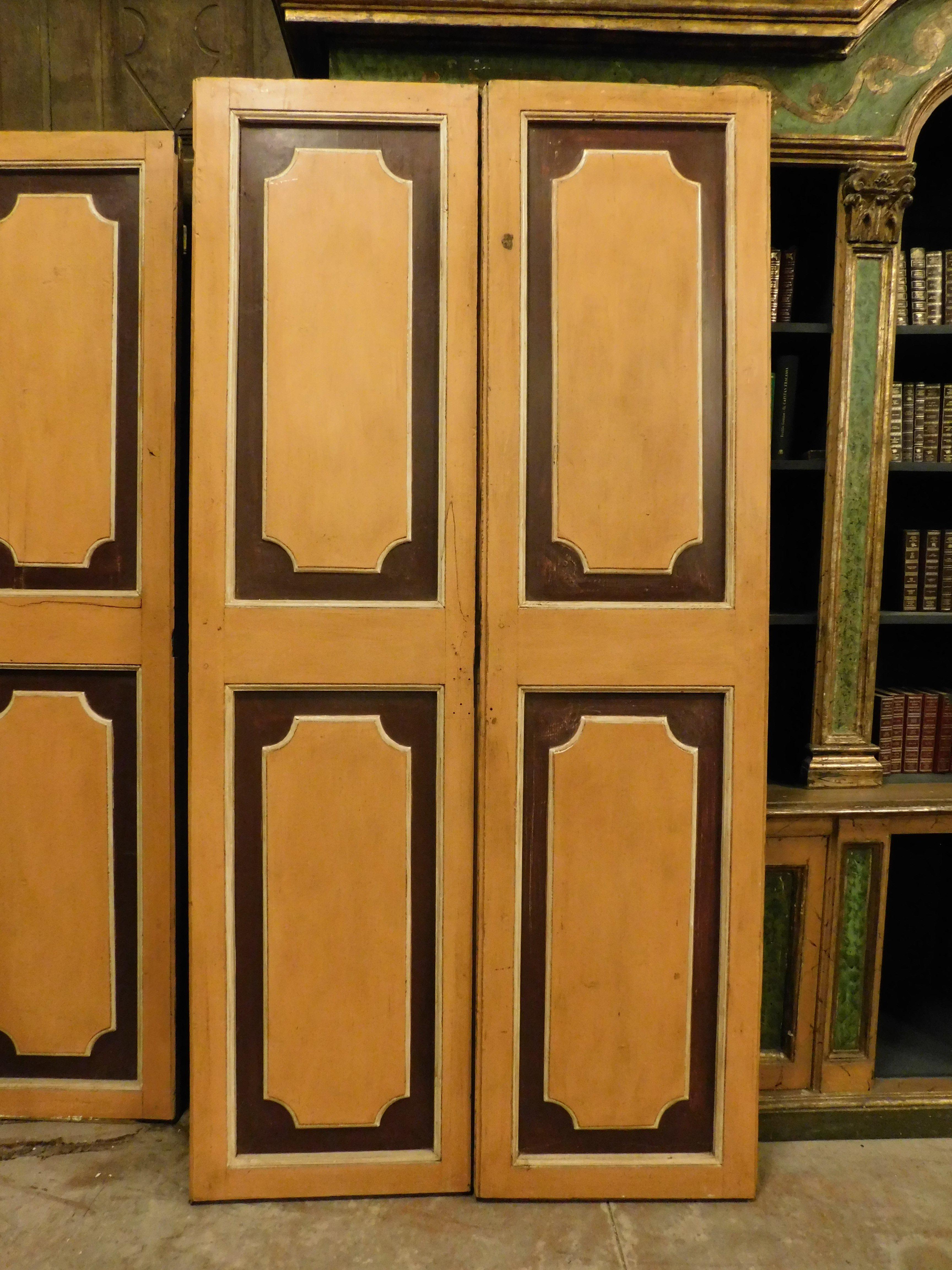 Italian n.3 double wing lacquered old doors, painted and panels in relief, Italy For Sale