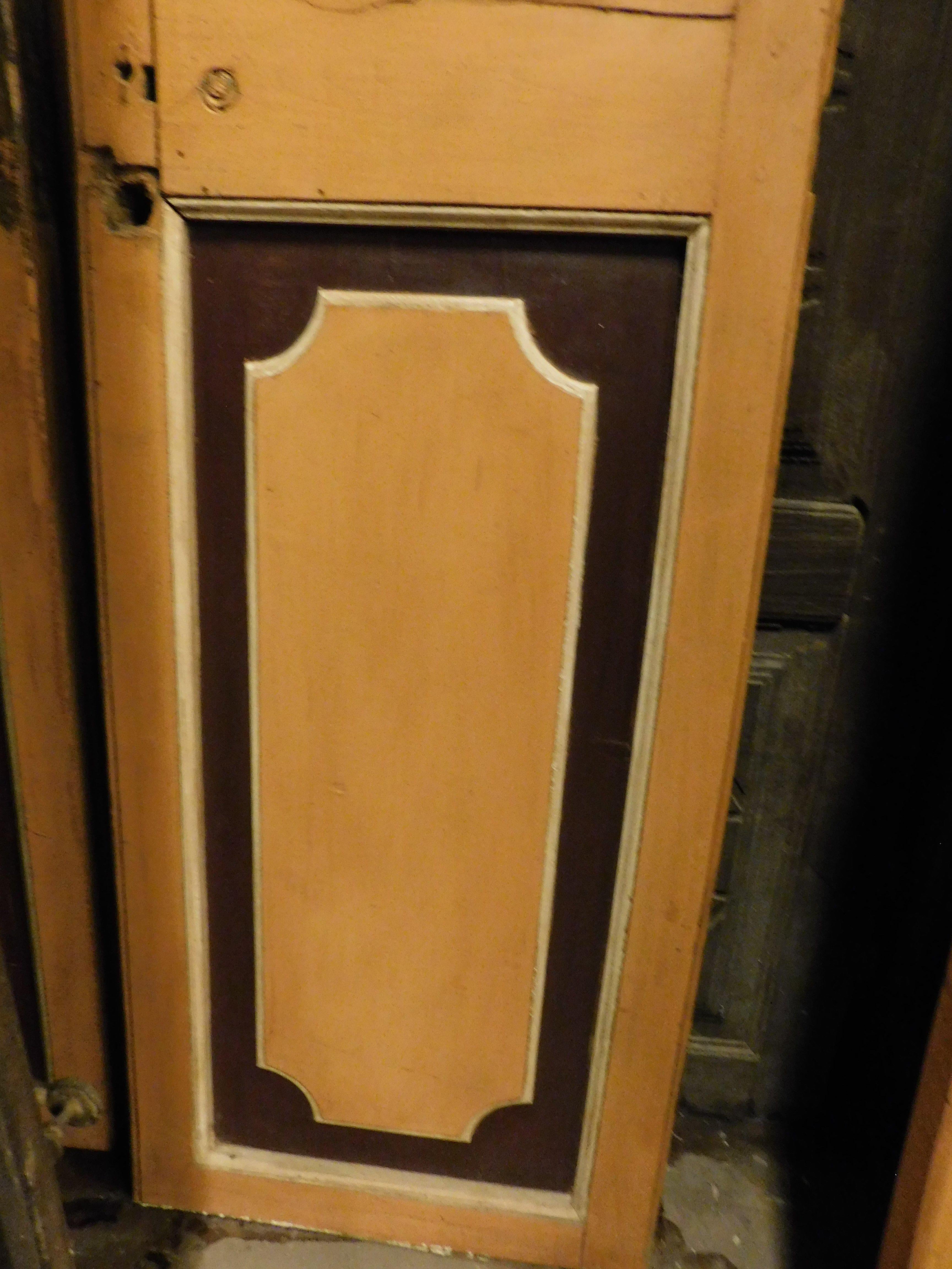 19th Century n.3 double wing lacquered old doors, painted and panels in relief, Italy For Sale