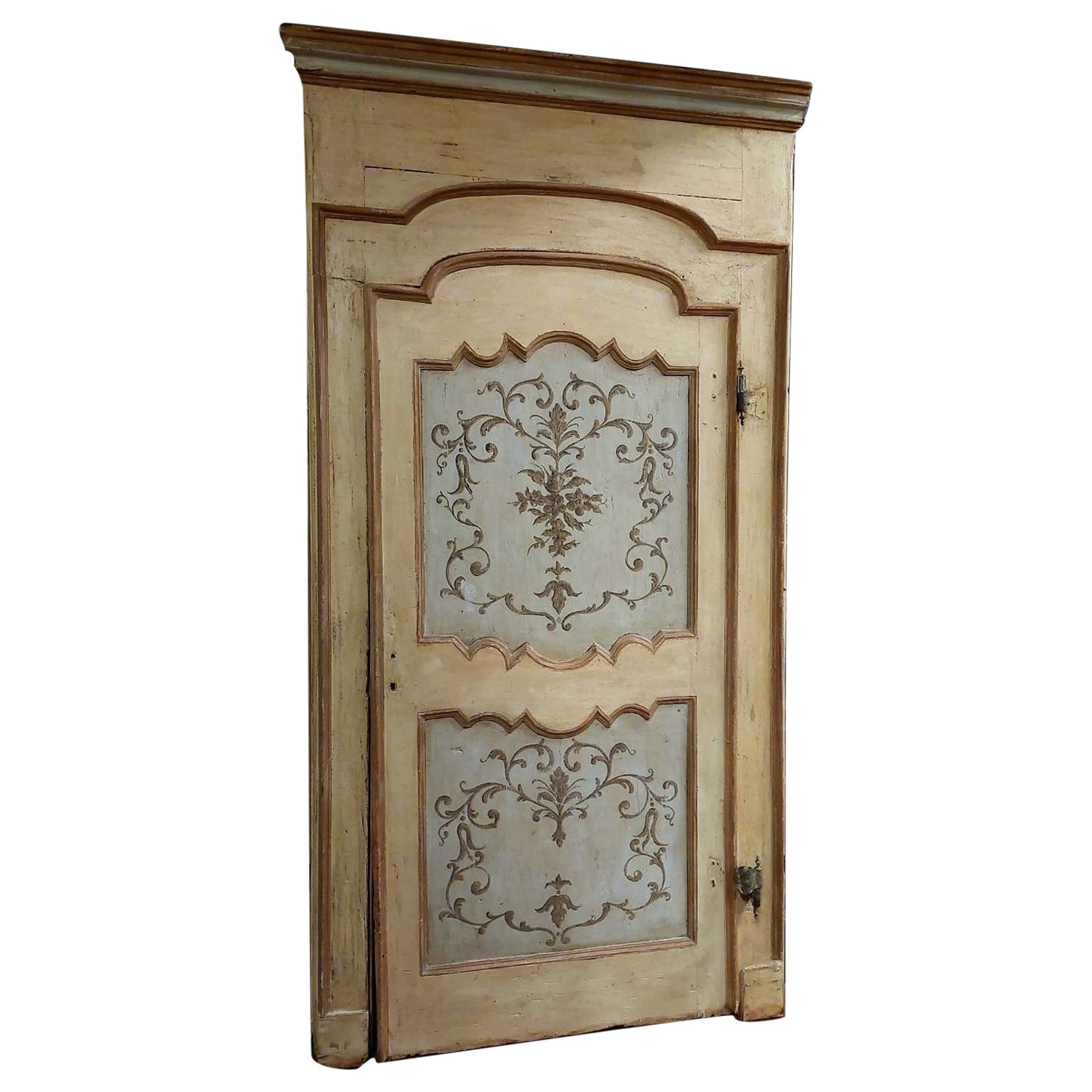 N.3 Porte interne in legno dipinto con cornice, decorazioni floreali, Italia