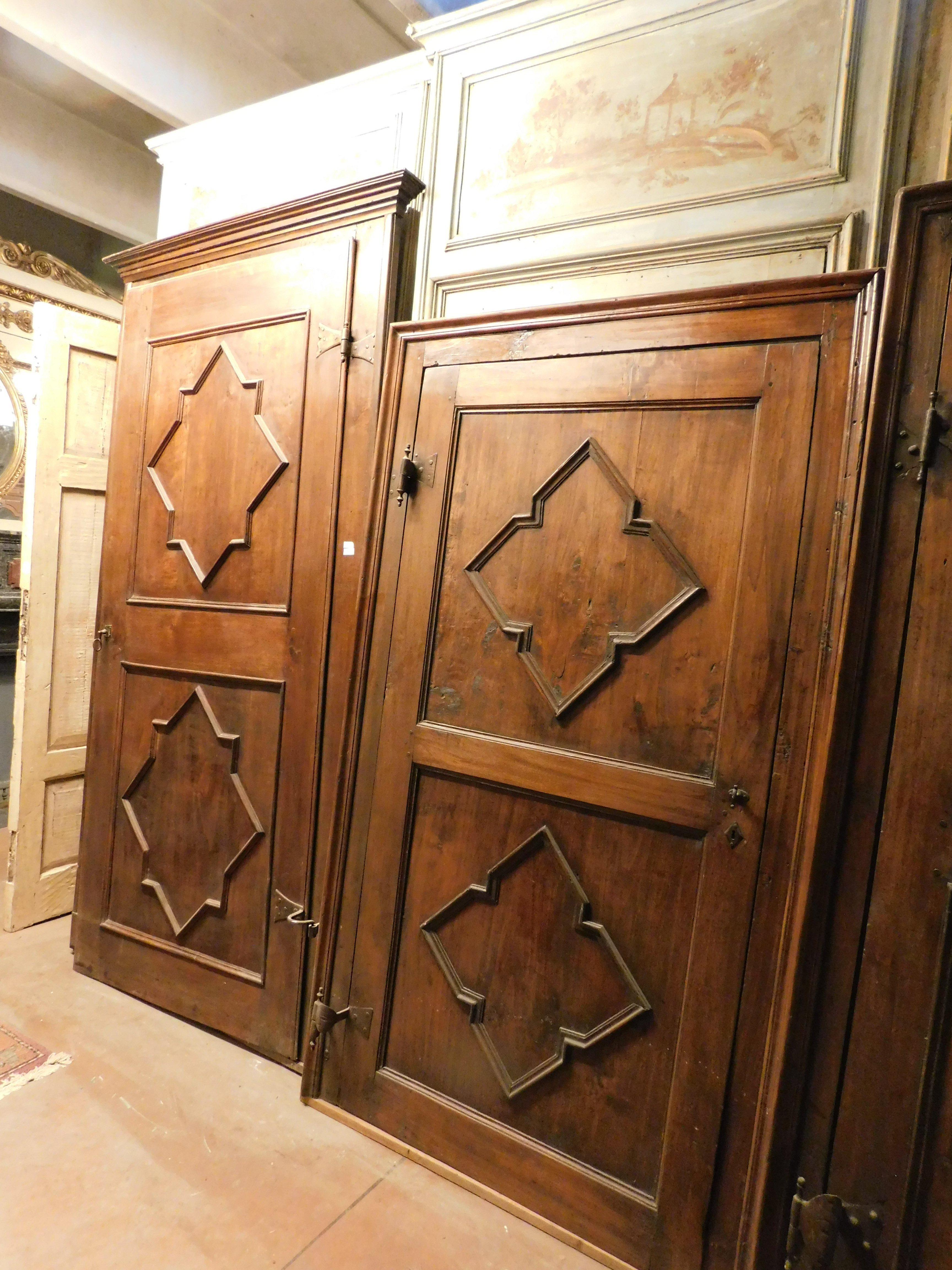 n.3 poplar interior carved doors, not identical, original iron and frame, Italy For Sale 6