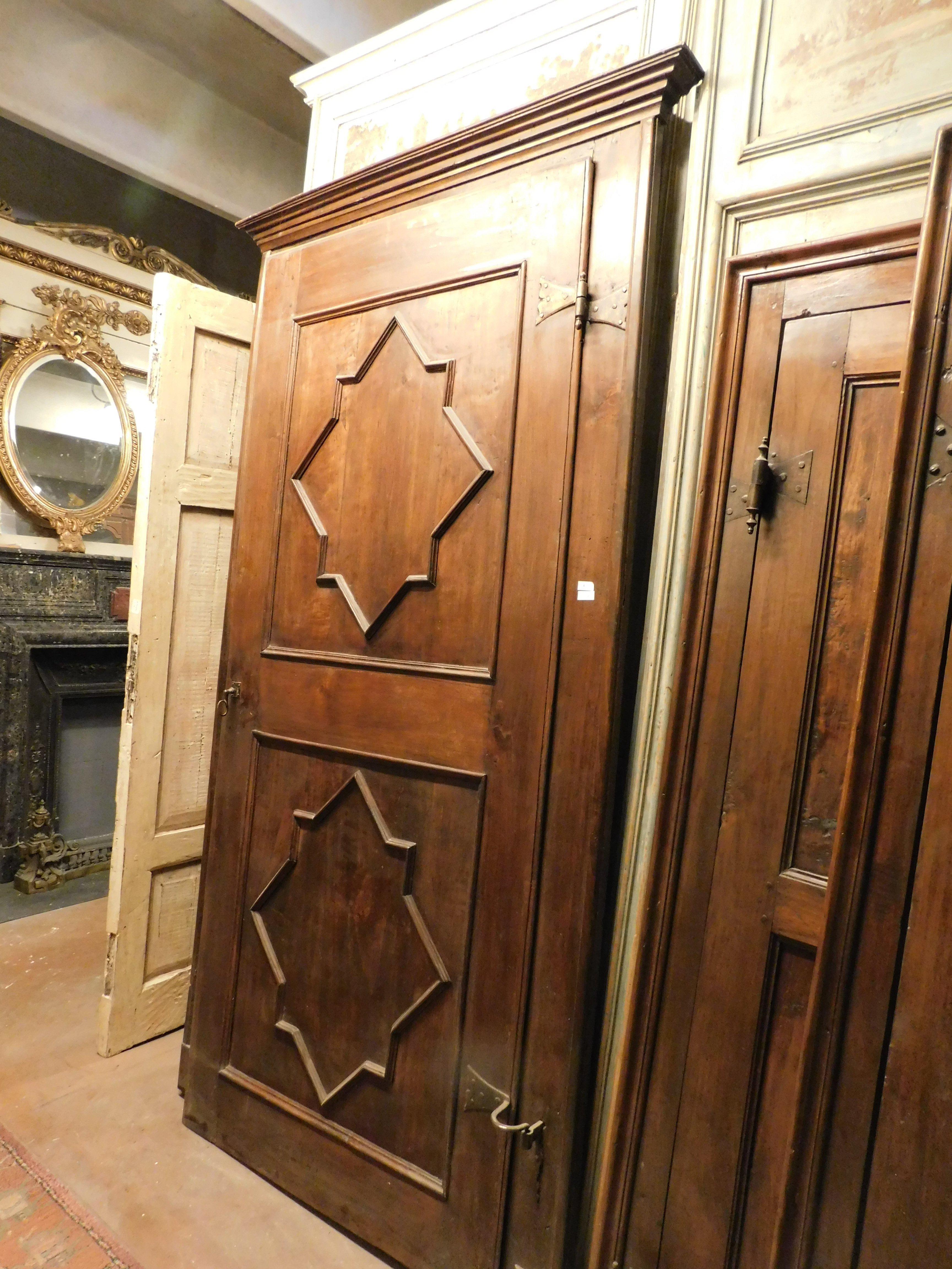 Hand-Carved n.3 poplar interior carved doors, not identical, original iron and frame, Italy For Sale