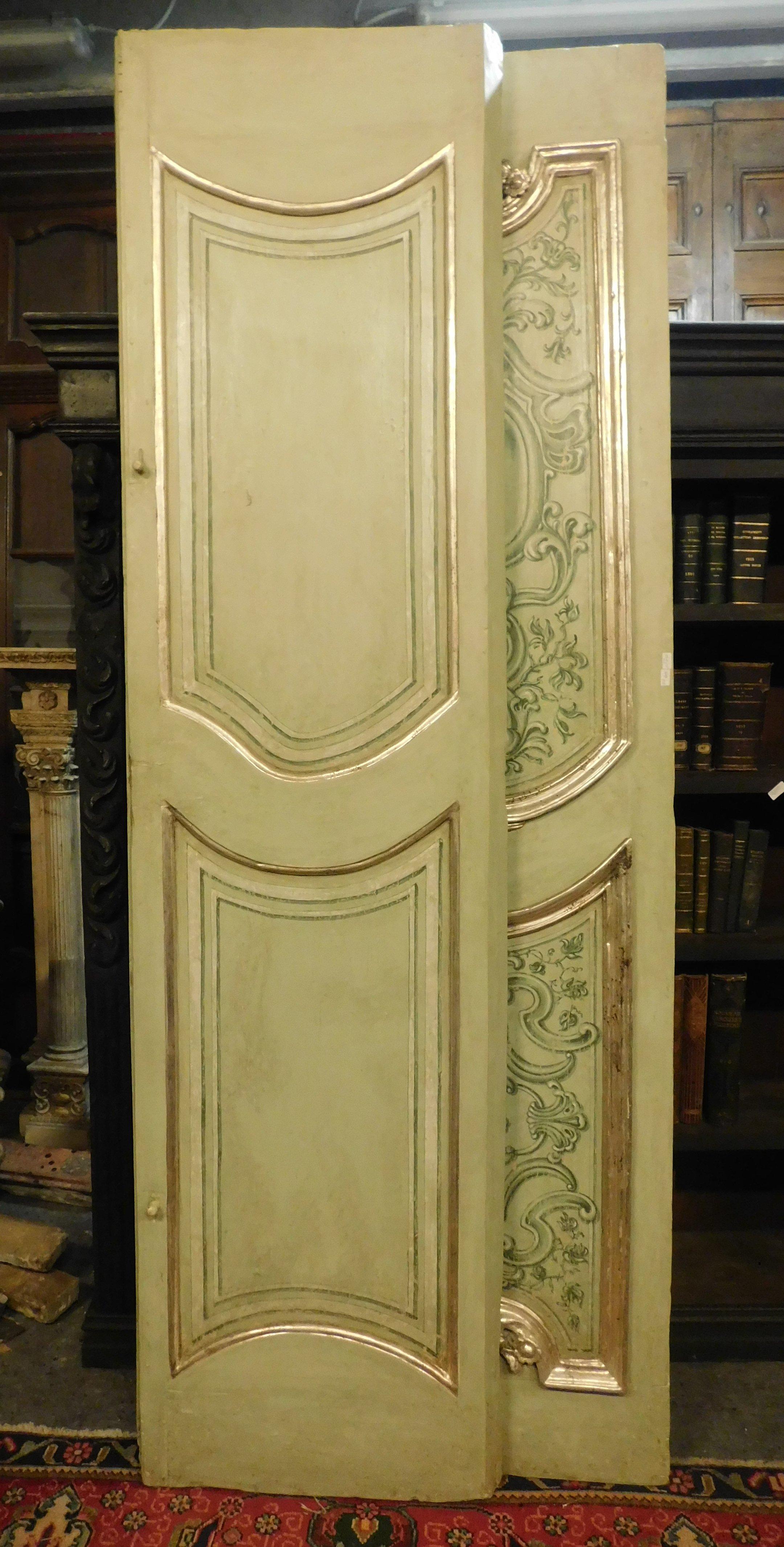 N.4 Antique Two-Winged Doors, Painted, Sculpted and Silvered, Italy '700 For Sale 1