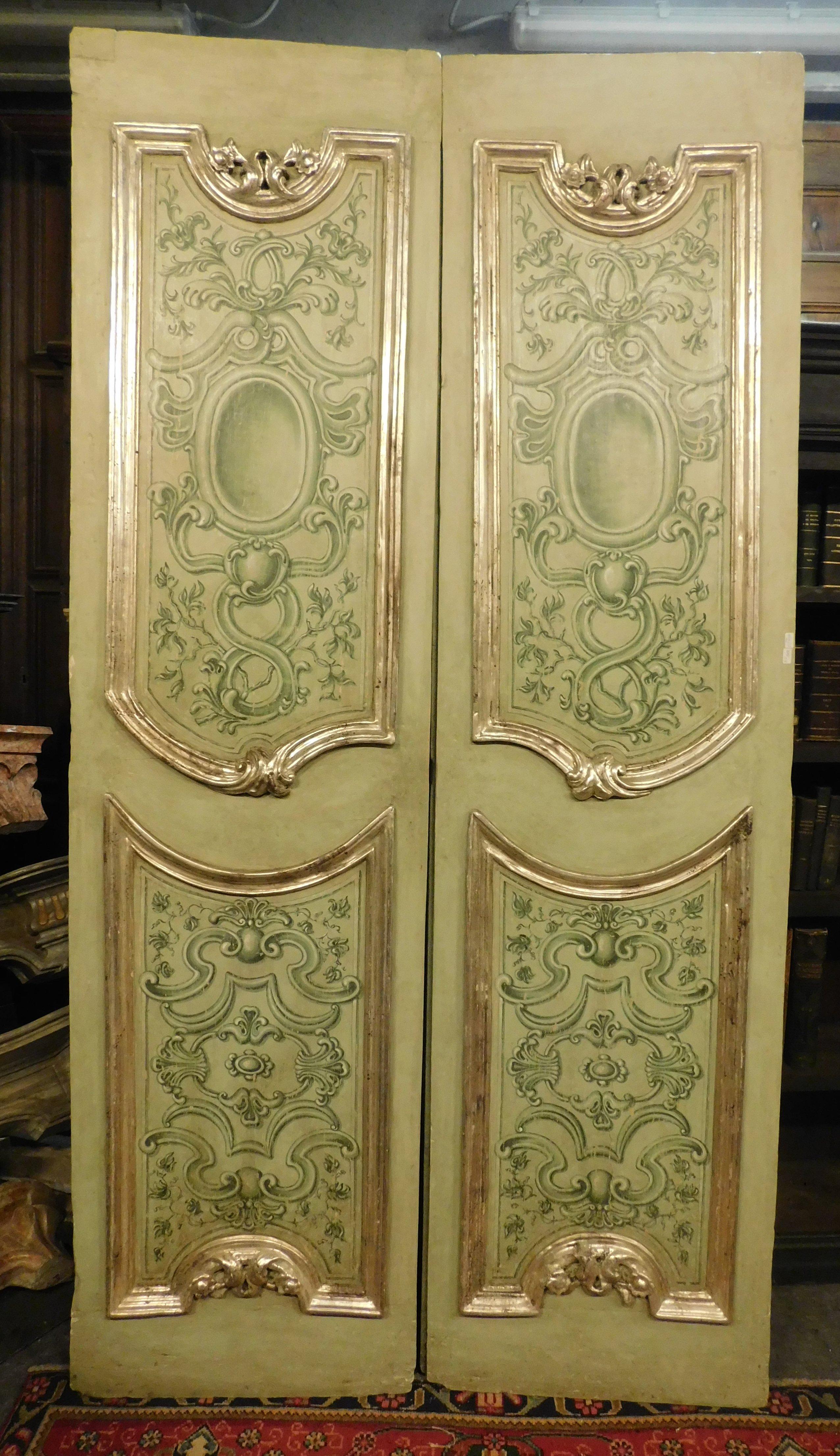 N.4 Antique Two-Winged Doors, Painted, Sculpted and Silvered, Italy '700 For Sale 2