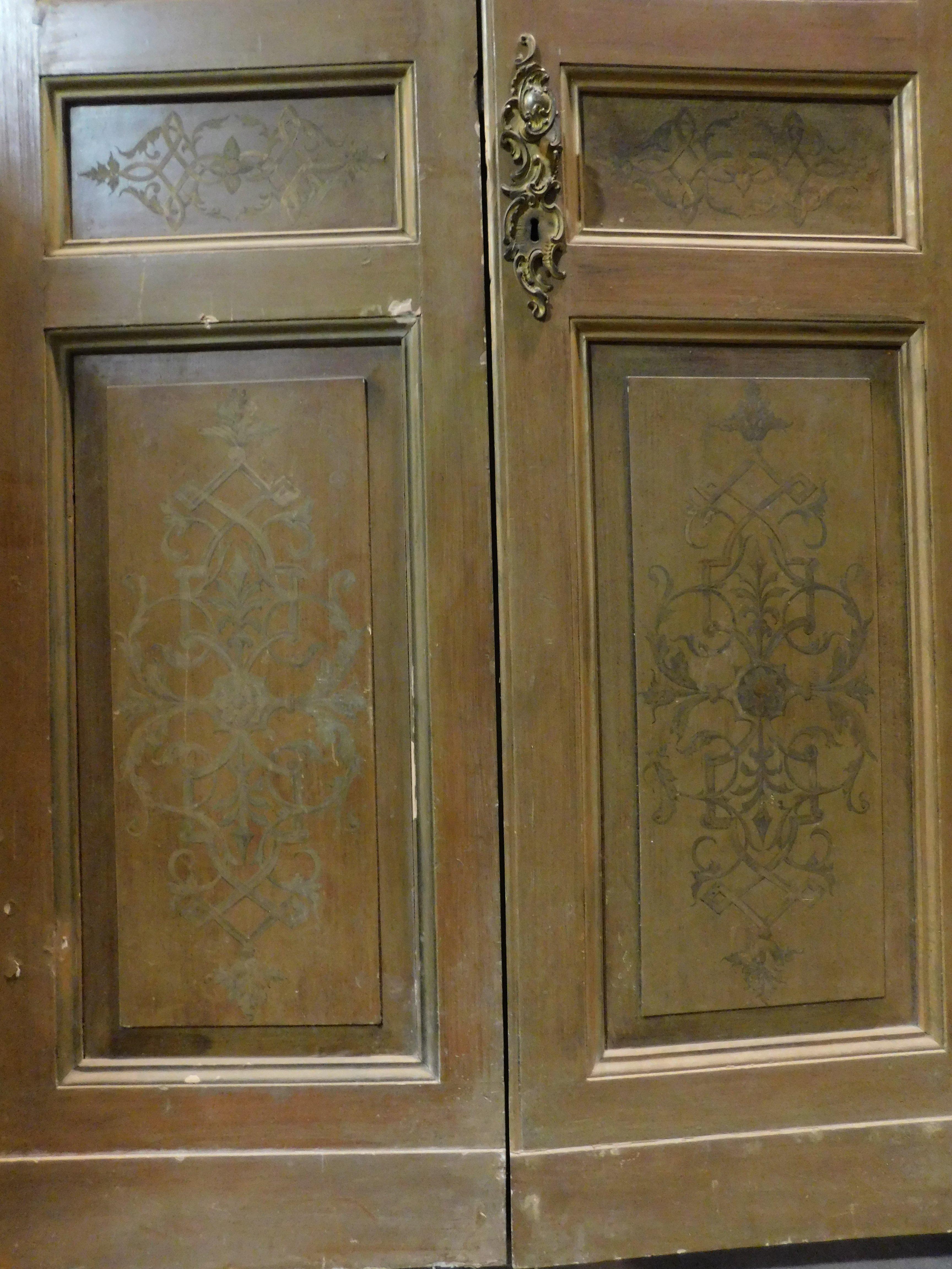 19th Century n.4 double doors with frame , lacquered and carved, late 19th century Italy For Sale