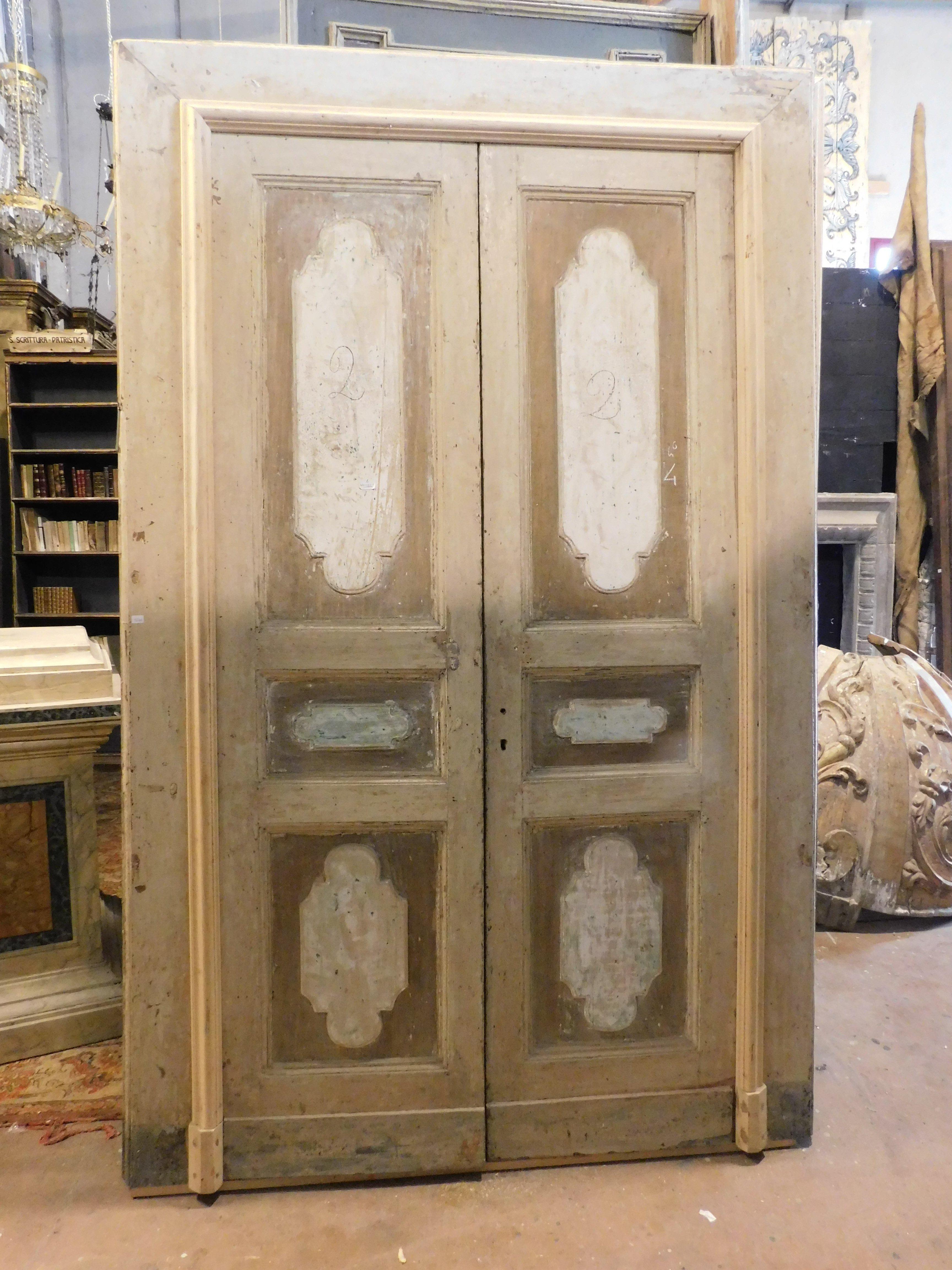 n.4 internal double antiques doors, lacquered with original frame, Italy For Sale 3