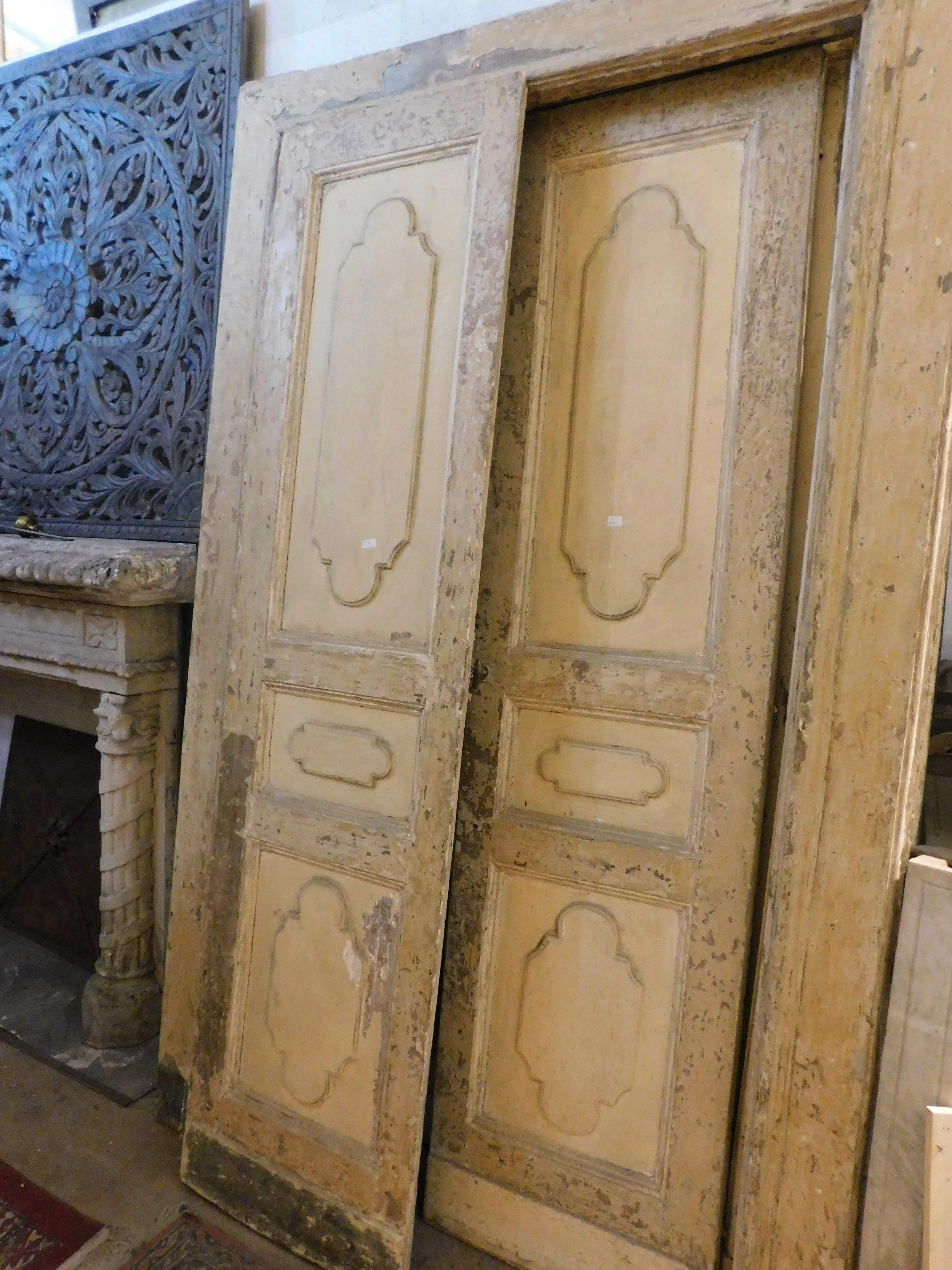 Hand-Carved n.4 internal double antiques doors, lacquered with original frame, Italy For Sale