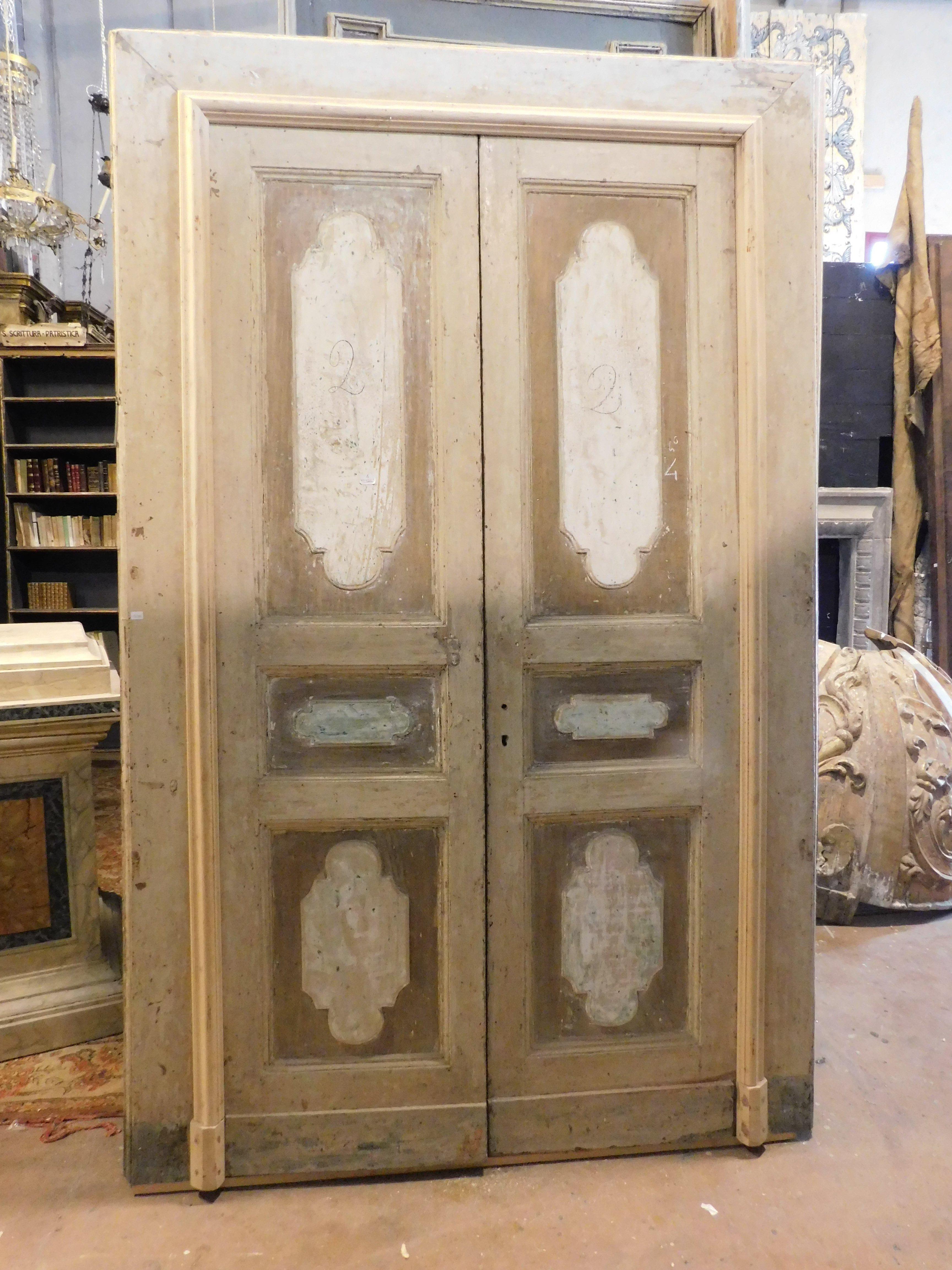 Poplar n.4 internal double antiques doors, lacquered with original frame, Italy For Sale