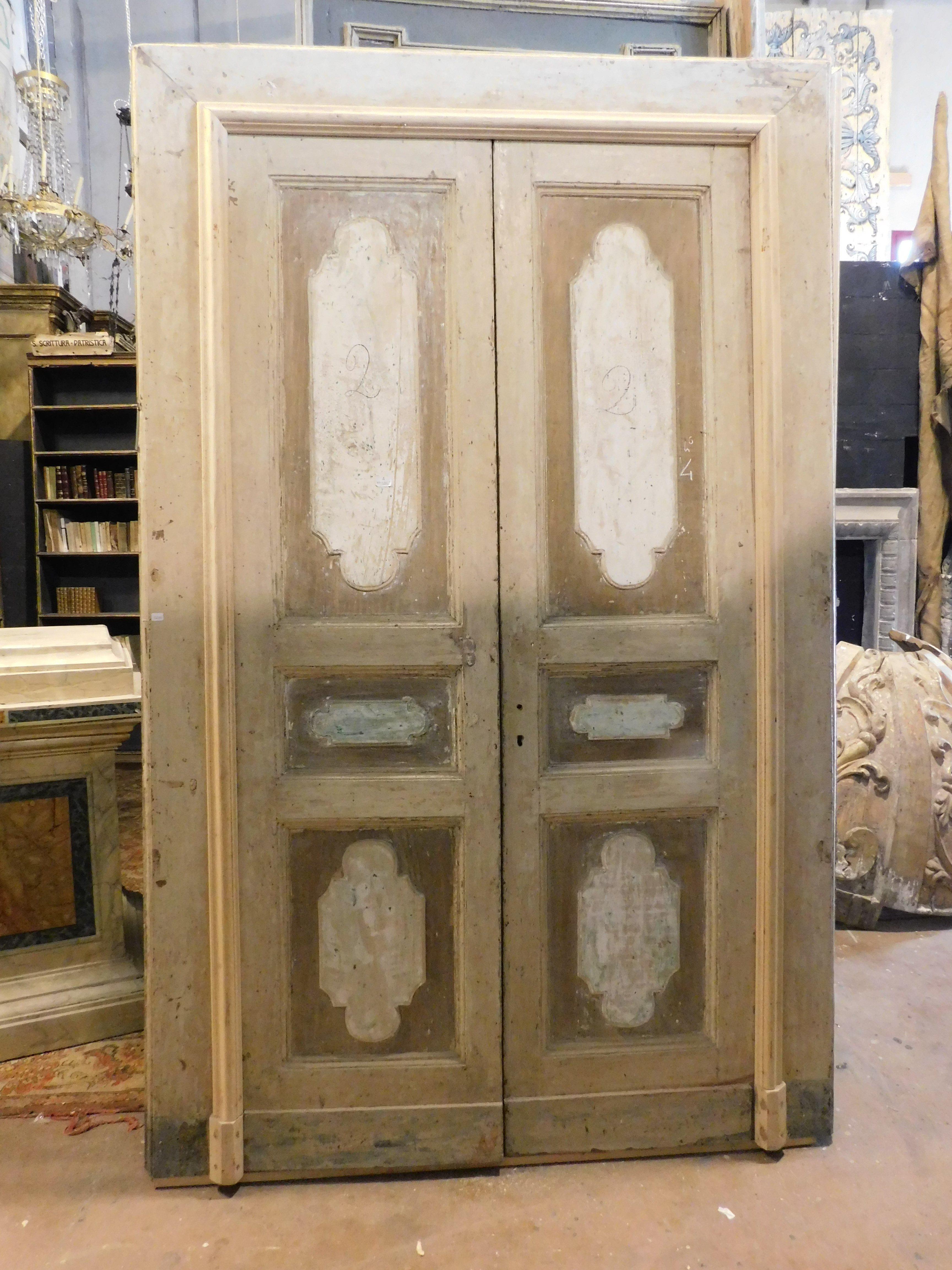 n.4 internal double antiques doors, lacquered with original frame, Italy For Sale 2