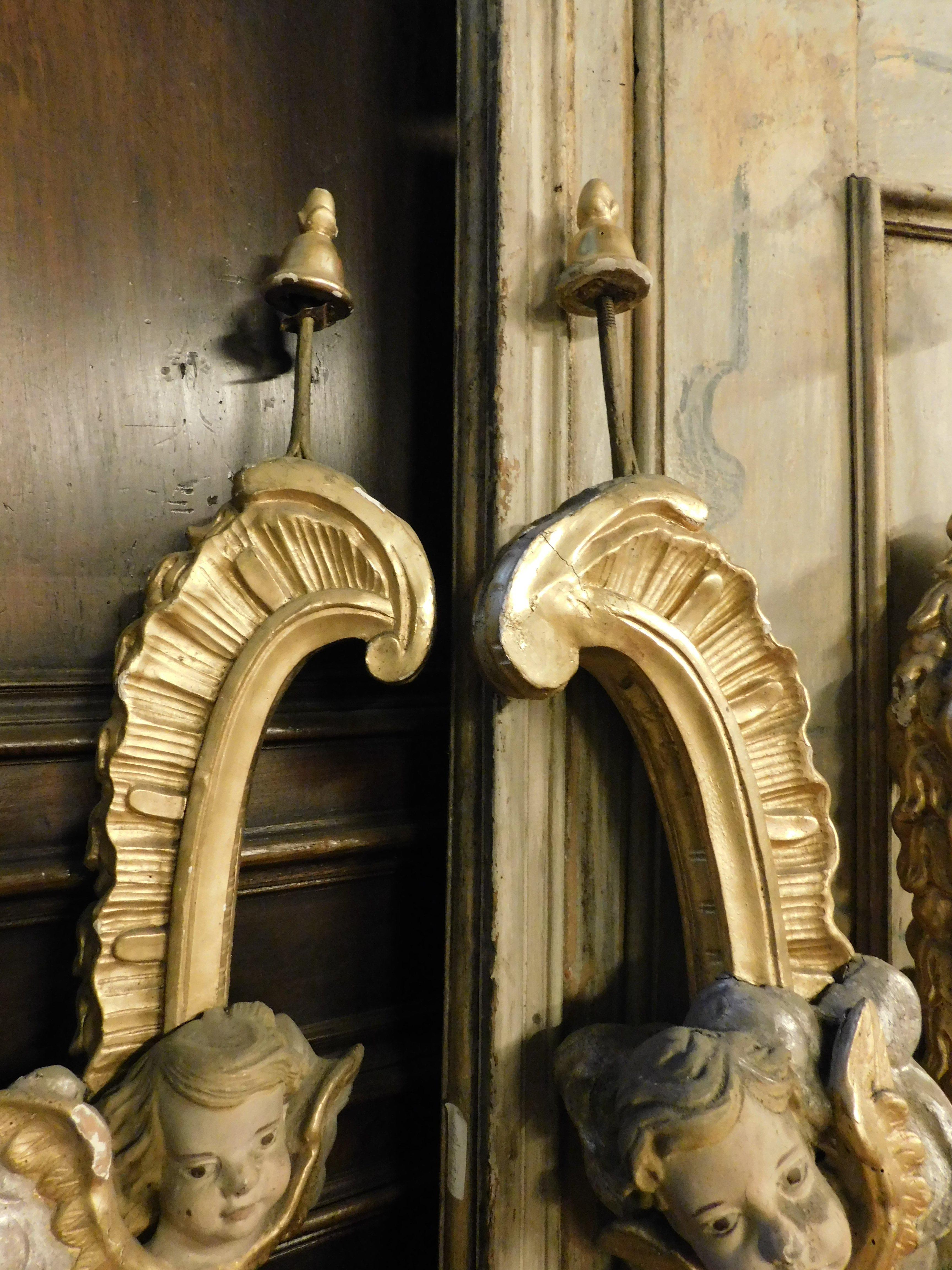 n.4 pilaster columns with cherubs, carved and gilded, Italy For Sale 3