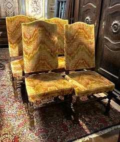 No. 4 solid walnut spool armchairs with velvet, Italy