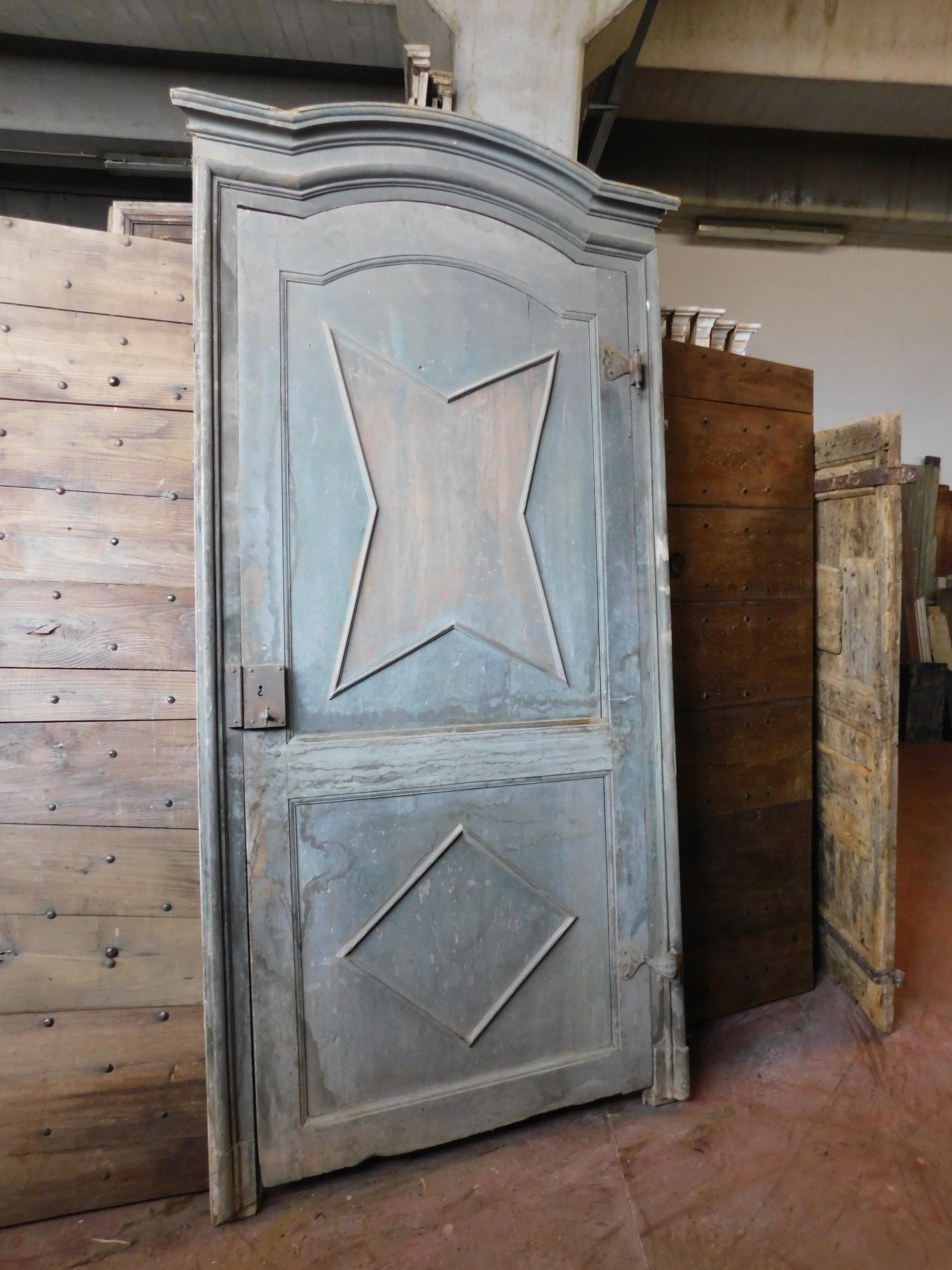 Italian N.5 Antique Blue Lacquered Doors, with Frame and Star Decoration, Italy, 1700 For Sale