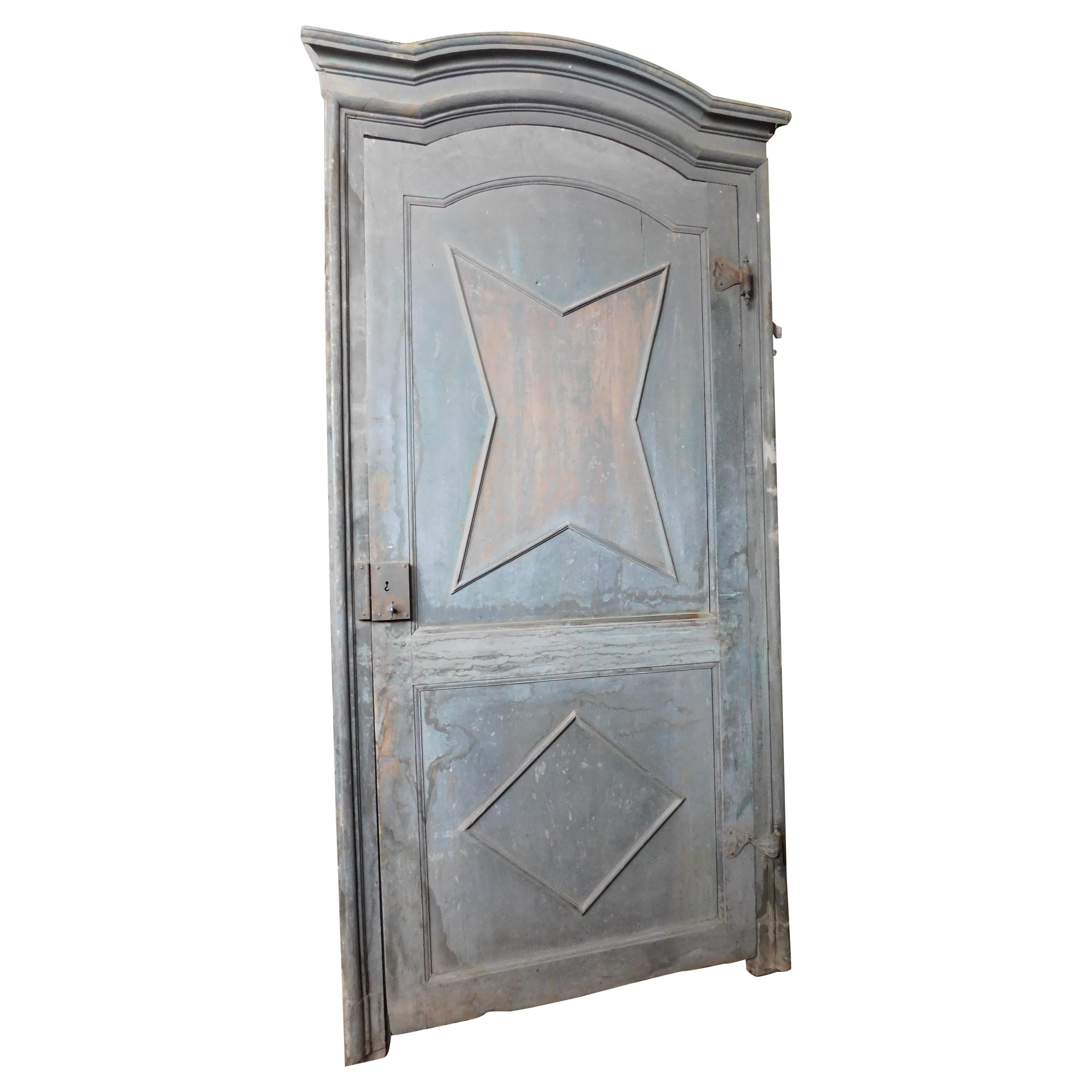 N.5 Antique Blue Lacquered Doors, with Frame and Star Decoration, Italy, 1700 For Sale