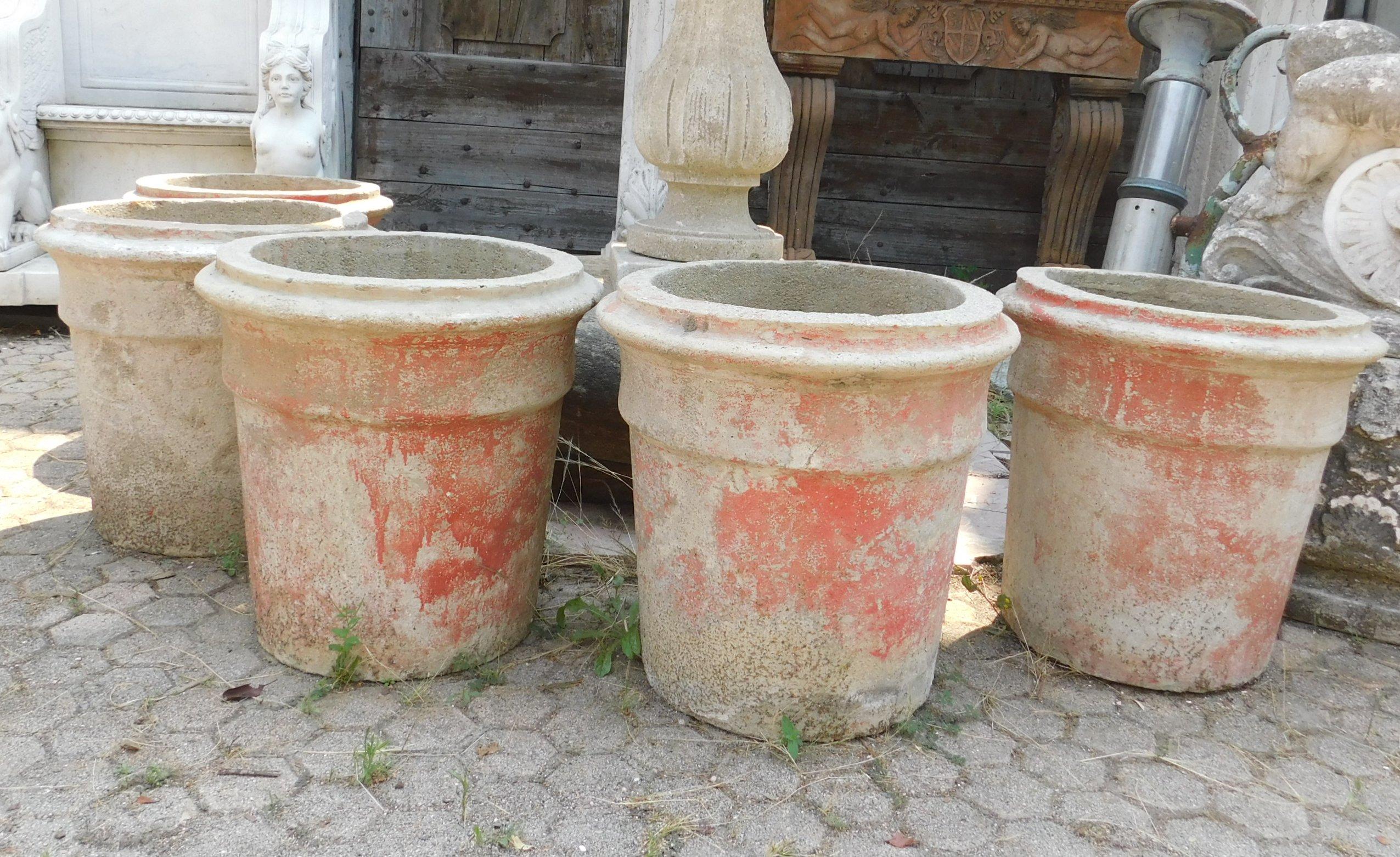 Italian N.5 Vases in Patinated Concrete, Art Decò, Italy