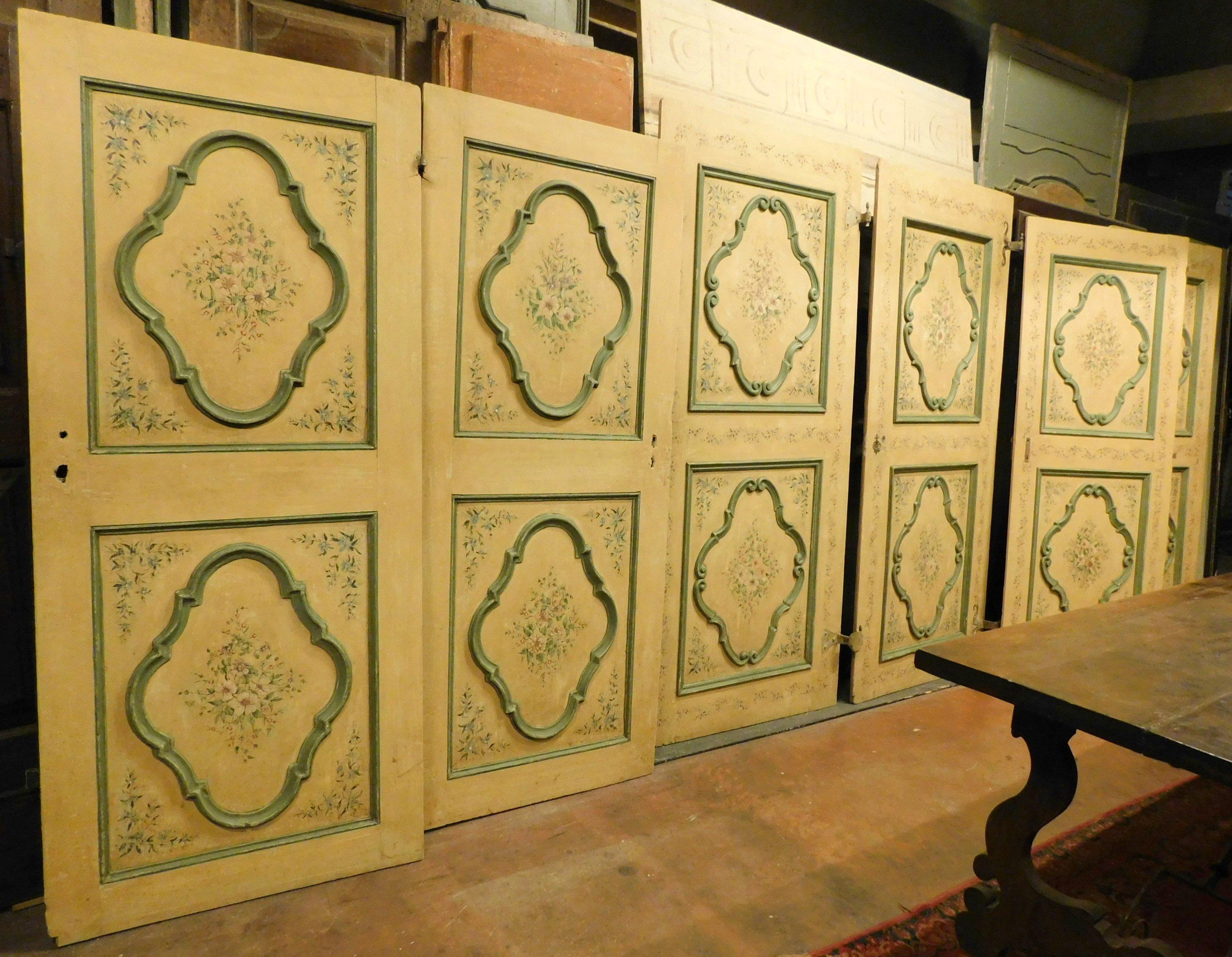 N.4 Antique Interior Doors Painted Lacquered, Double-Faced, 18th Century Italy For Sale 2