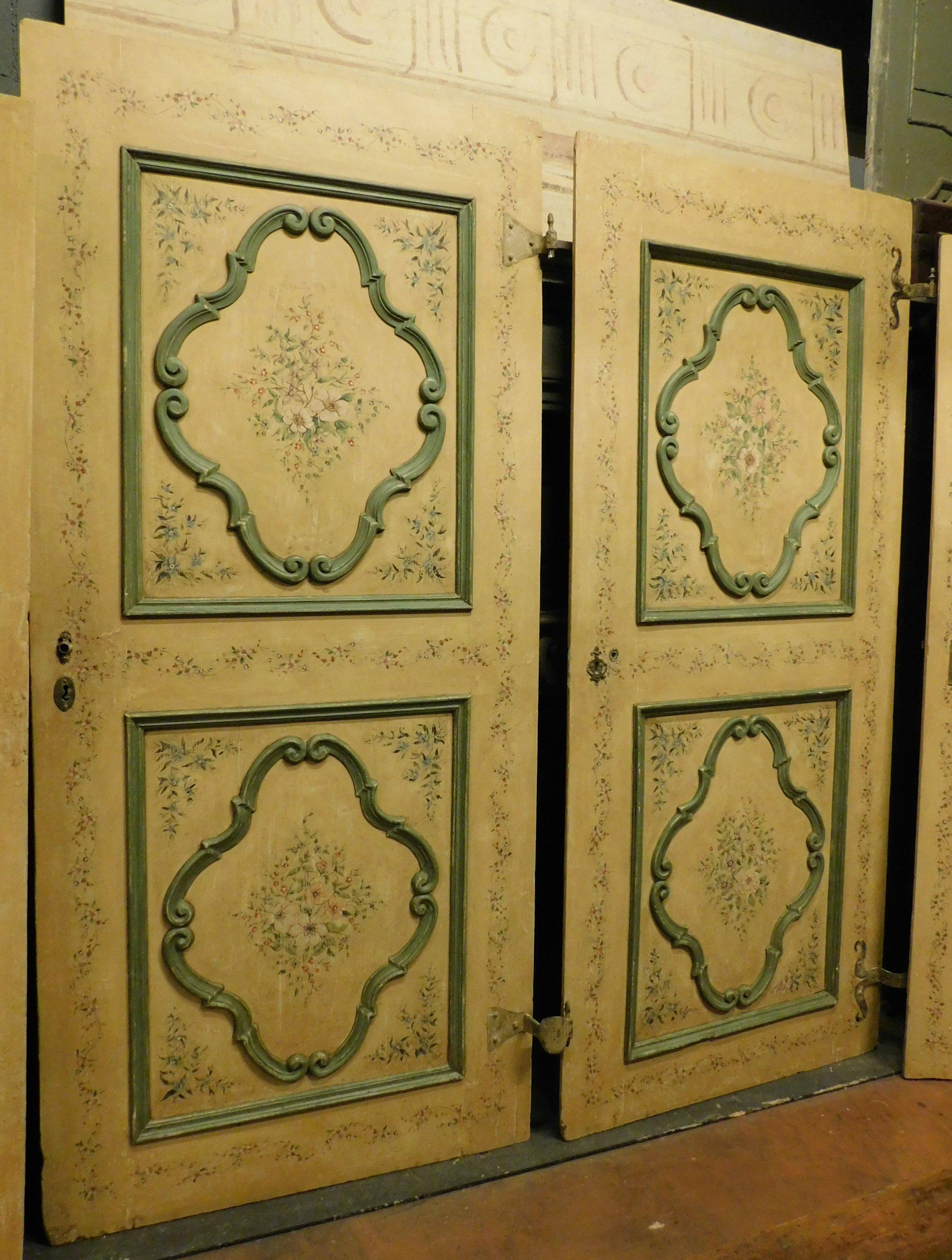 N.4 Antique Interior Doors Painted Lacquered, Double-Faced, 18th Century Italy 3