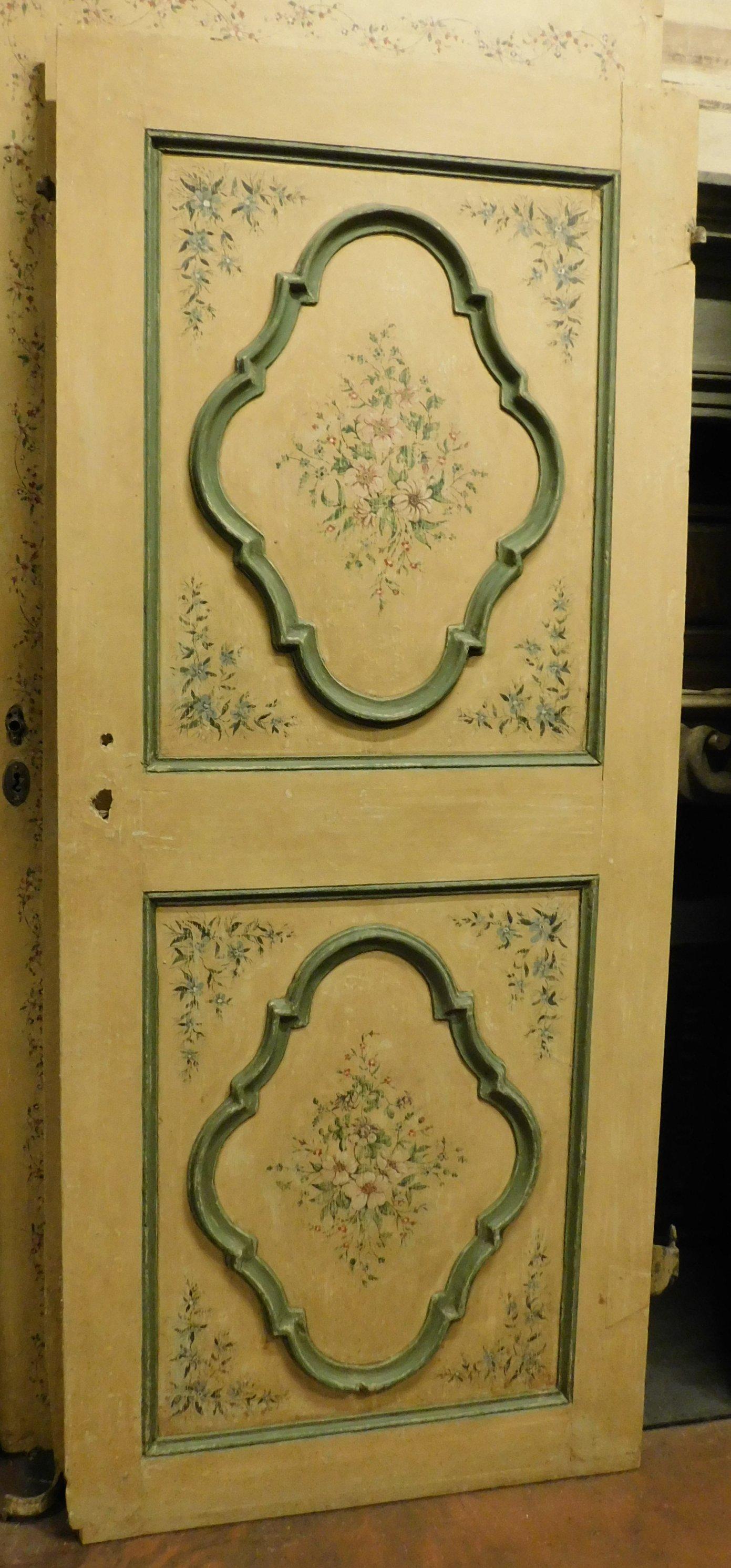 Hand-Carved N.4 Antique Interior Doors Painted Lacquered, Double-Faced, 18th Century Italy