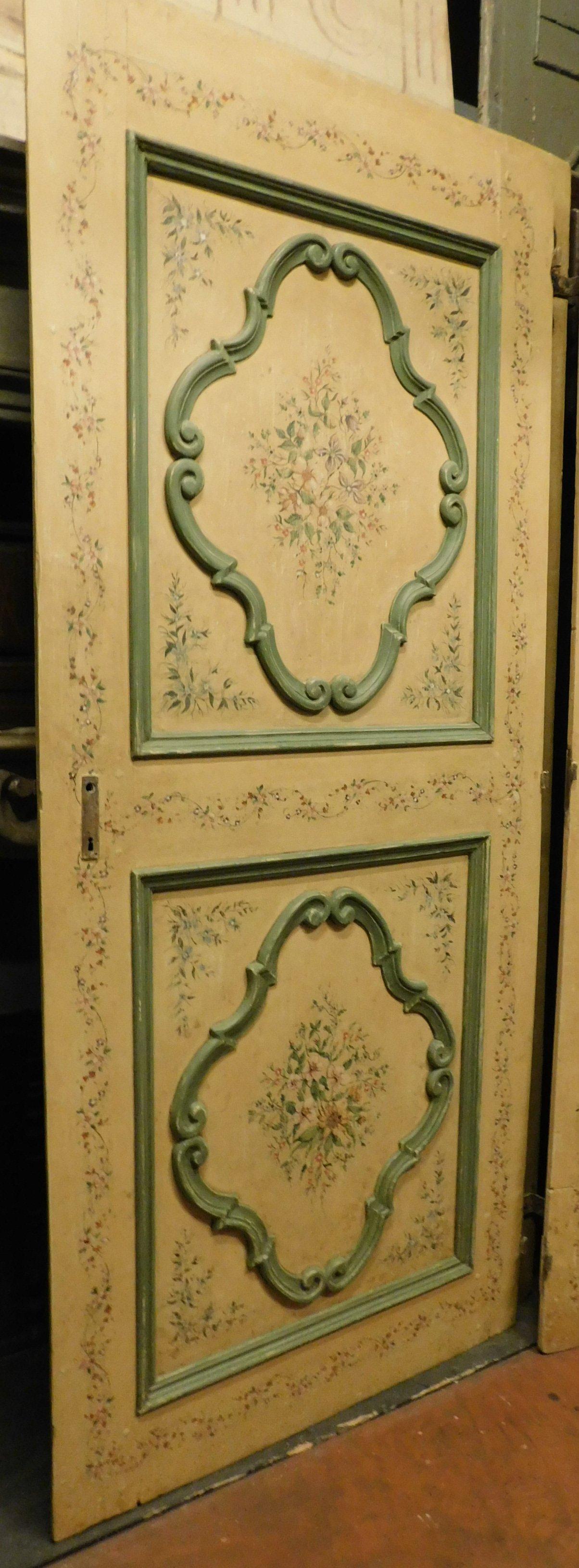 Poplar N.4 Antique Interior Doors Painted Lacquered, Double-Faced, 18th Century Italy For Sale