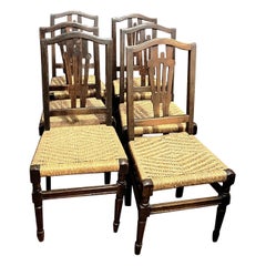 No. 7 Chaises en bois, assise en paille, Italie