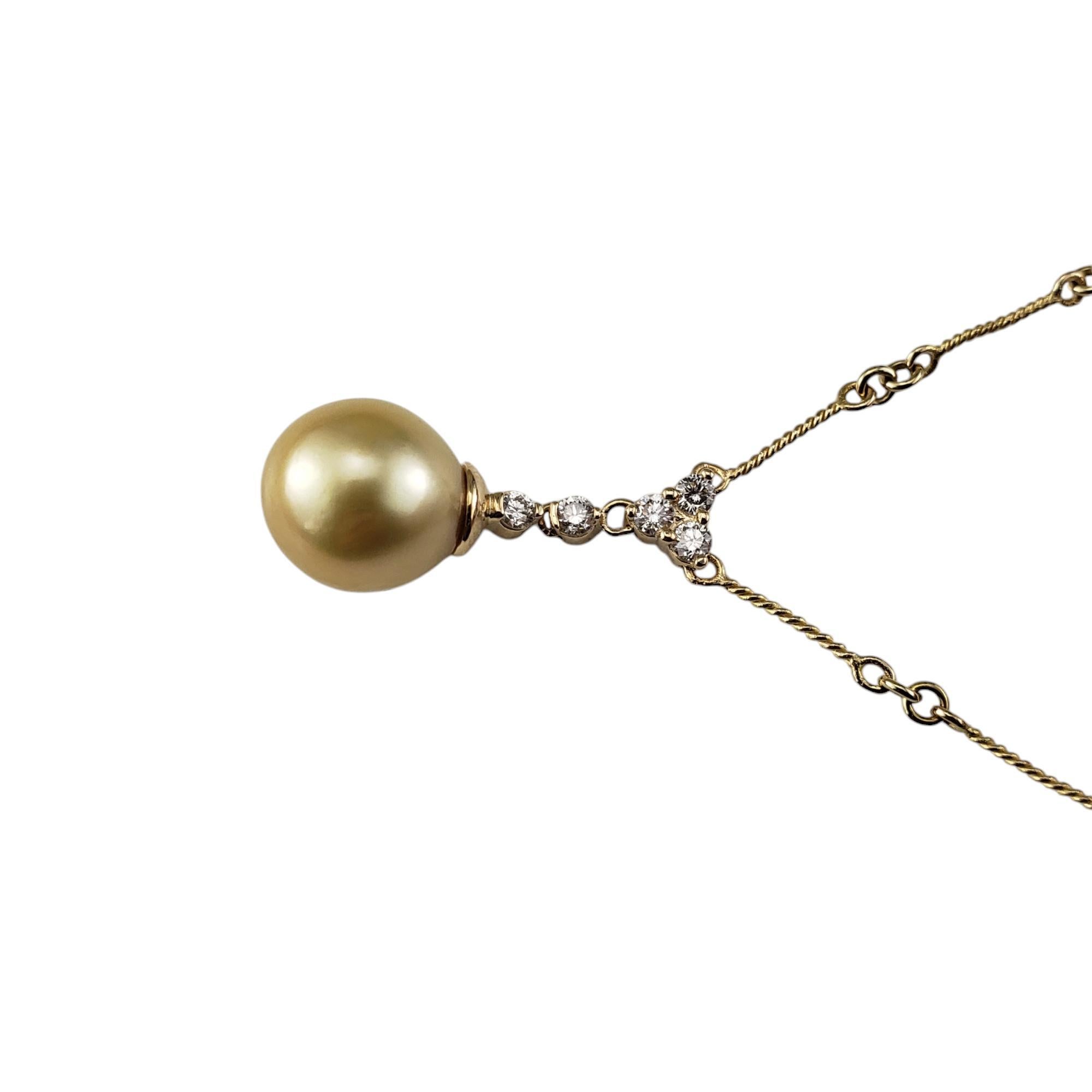 Round Cut Na Hoku 14 Karat Yellow Gold Pearl and Diamond Drop Pendant Necklace #19977