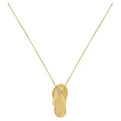 Collana Na Hoku con ciondolo a infradito in oro giallo 14K e diamante rotondo, 22,75"