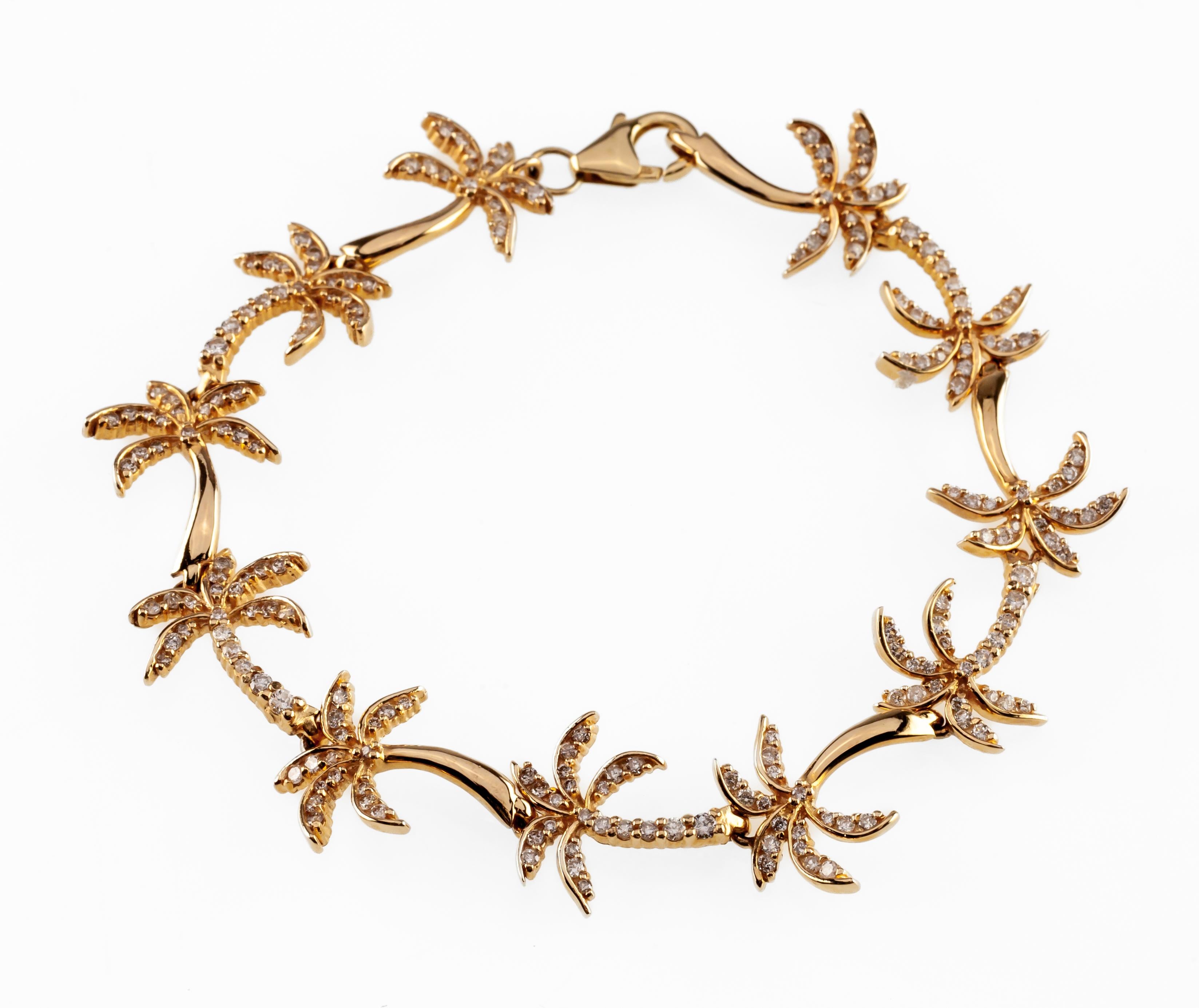 Na Hoku 14k Yellow Gold Diamond Palm Tree Link Bracelet + Necklace Set 2
