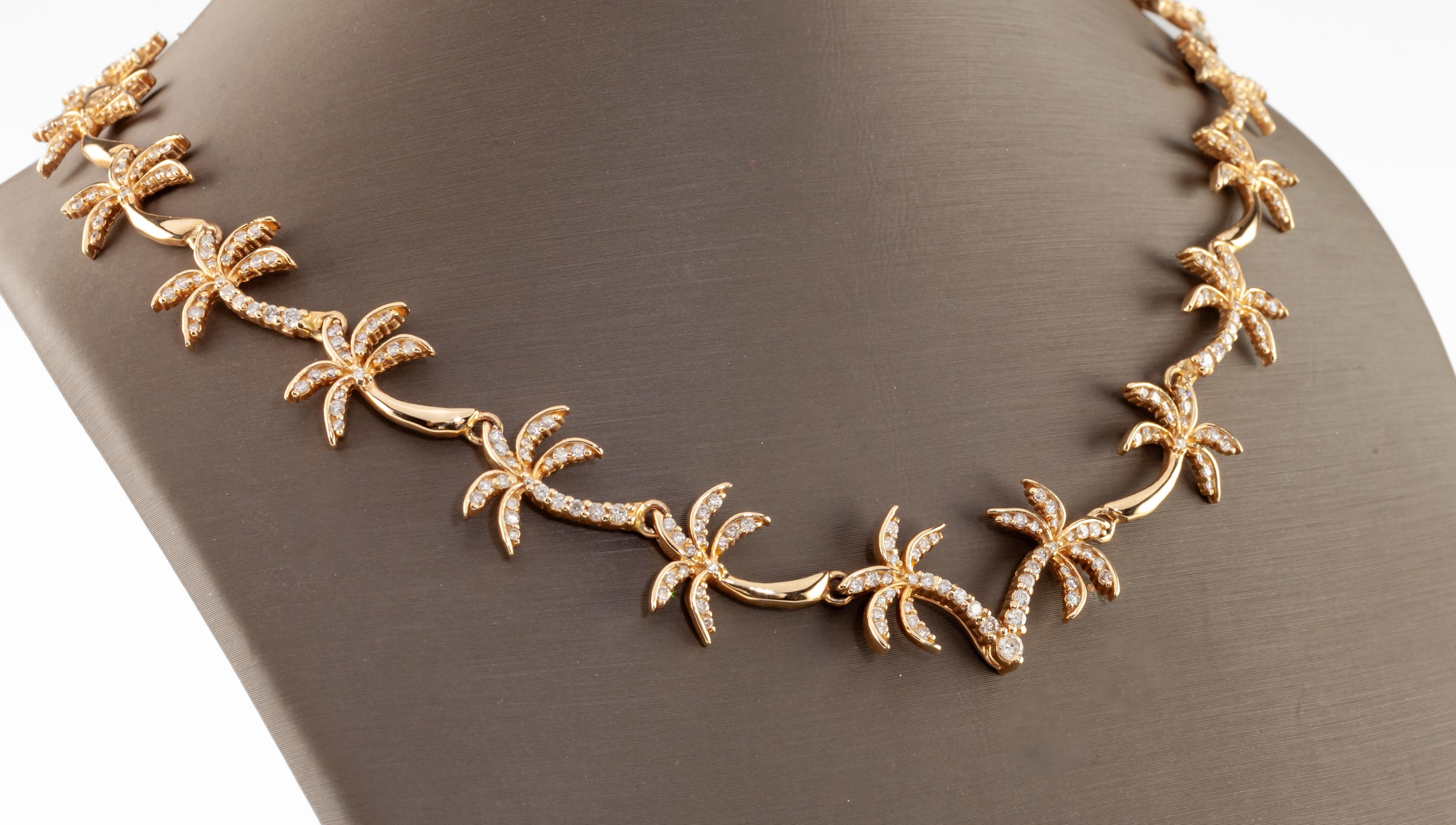 Na Hoku 14k Yellow Gold Diamond Palm Tree Link Bracelet + Necklace Set 3