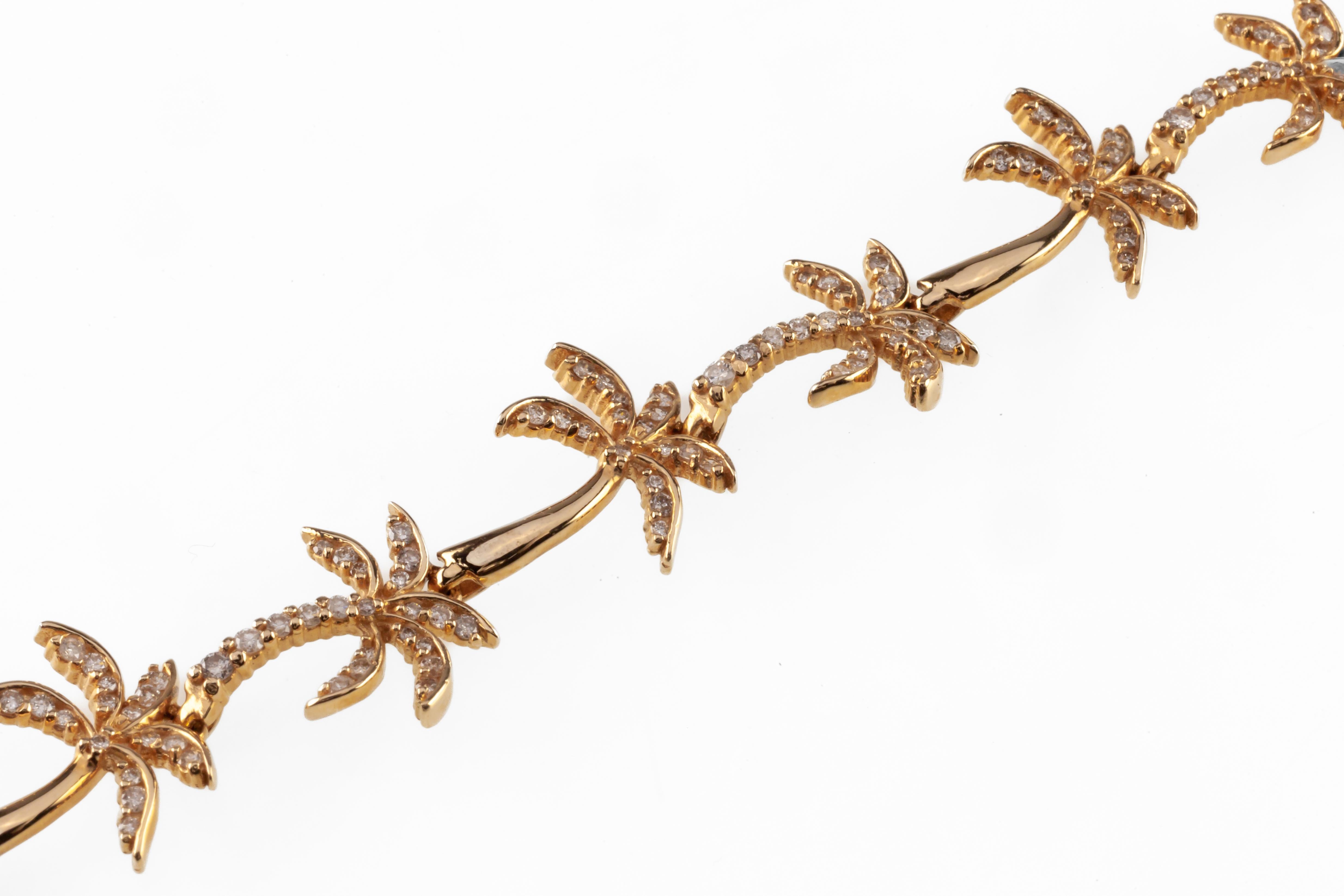 Na Hoku 14k Yellow Gold Diamond Palm Tree Link Bracelet + Necklace Set 5