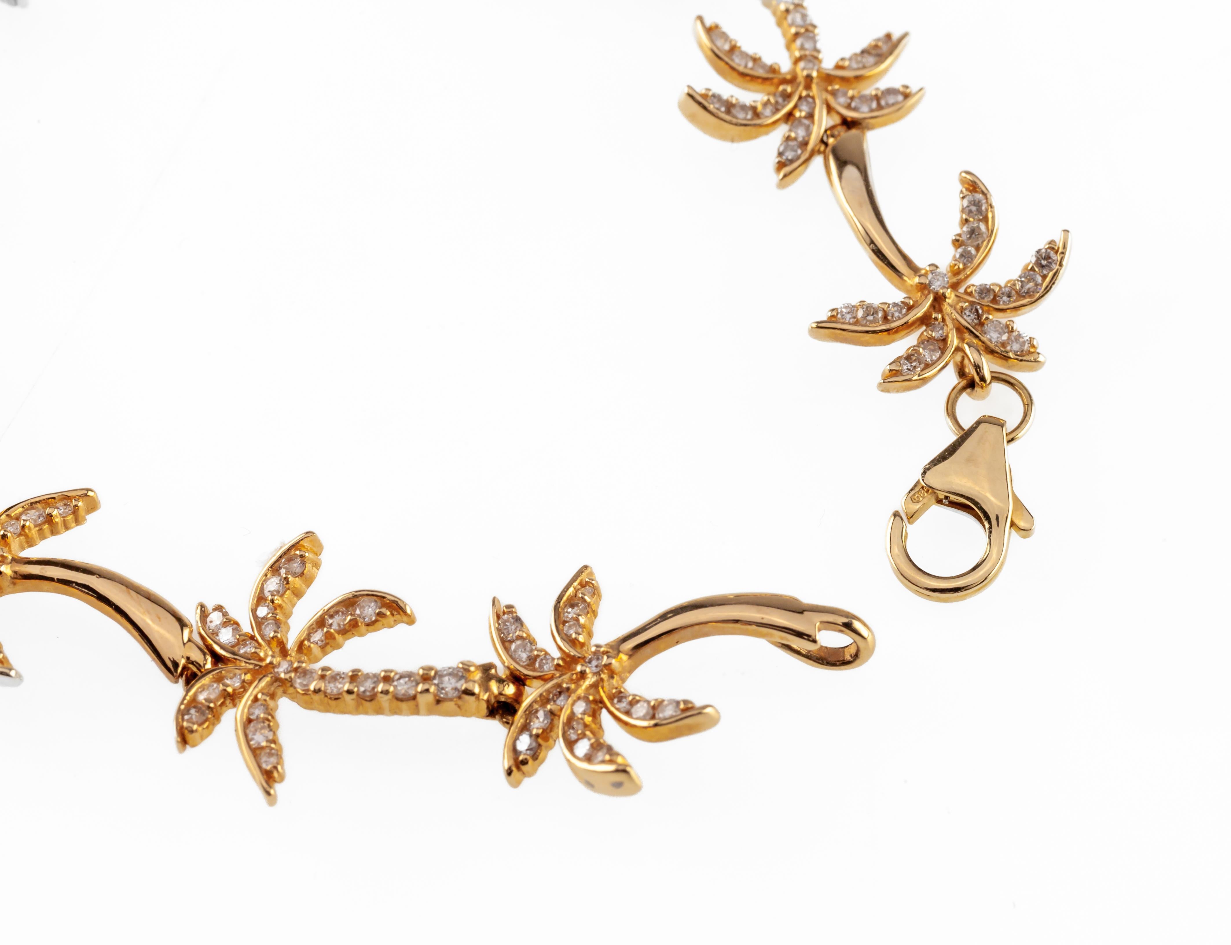 Na Hoku 14k Yellow Gold Diamond Palm Tree Link Bracelet + Necklace Set 6