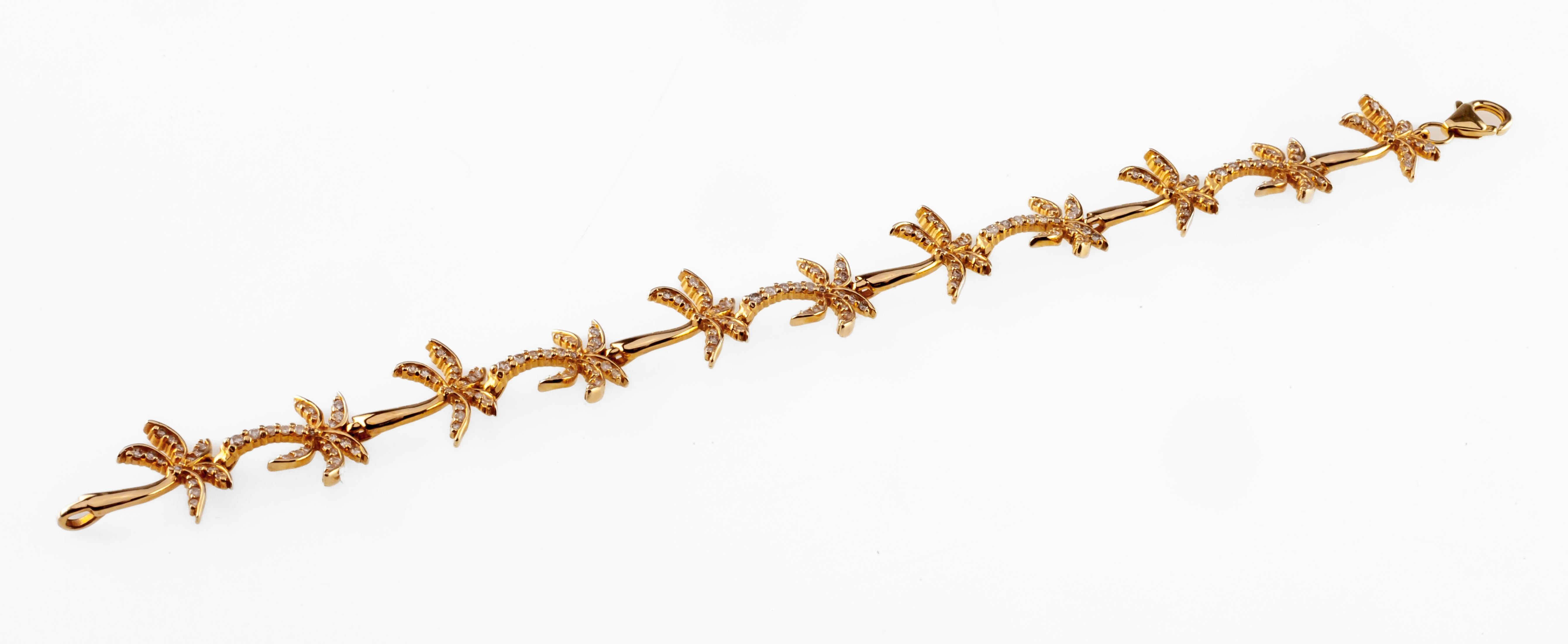 Na Hoku 14k Yellow Gold Diamond Palm Tree Link Bracelet + Necklace Set 7