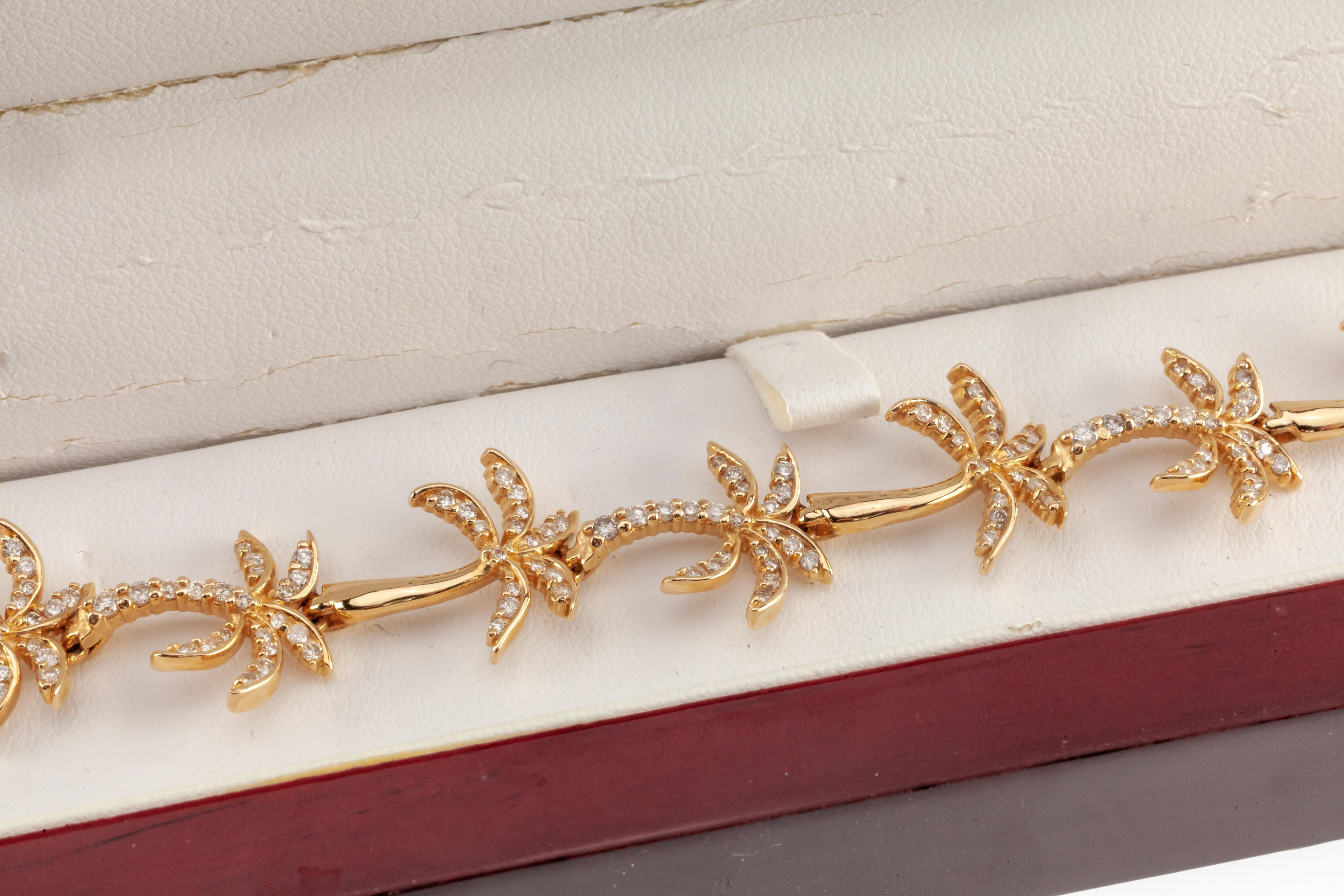 Na Hoku 14k Yellow Gold Diamond Palm Tree Link Bracelet + Necklace Set 8