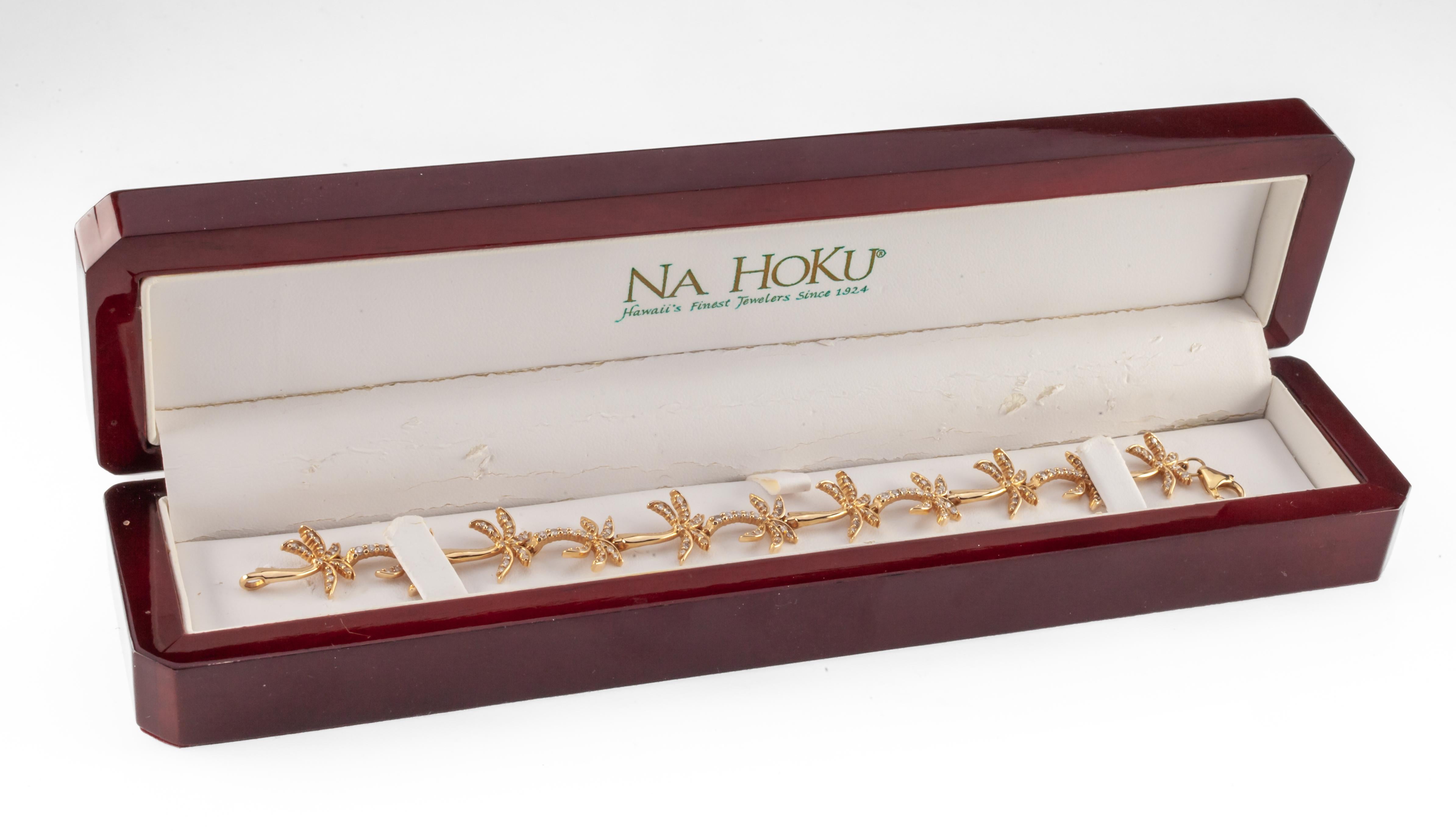 Na Hoku 14k Yellow Gold Diamond Palm Tree Link Bracelet + Necklace Set 11