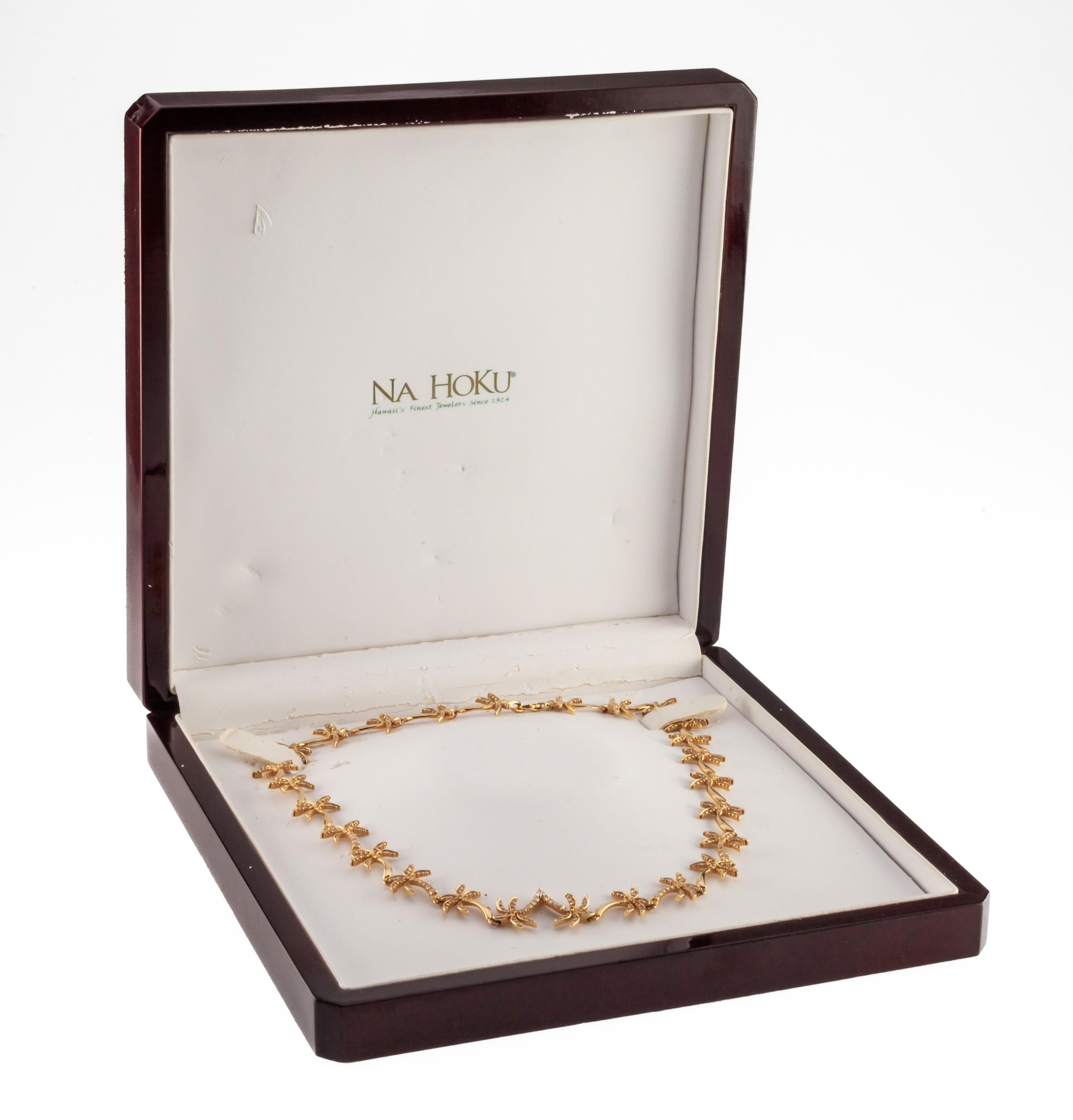 Modern Na Hoku 14k Yellow Gold Diamond Palm Tree Link Bracelet + Necklace Set