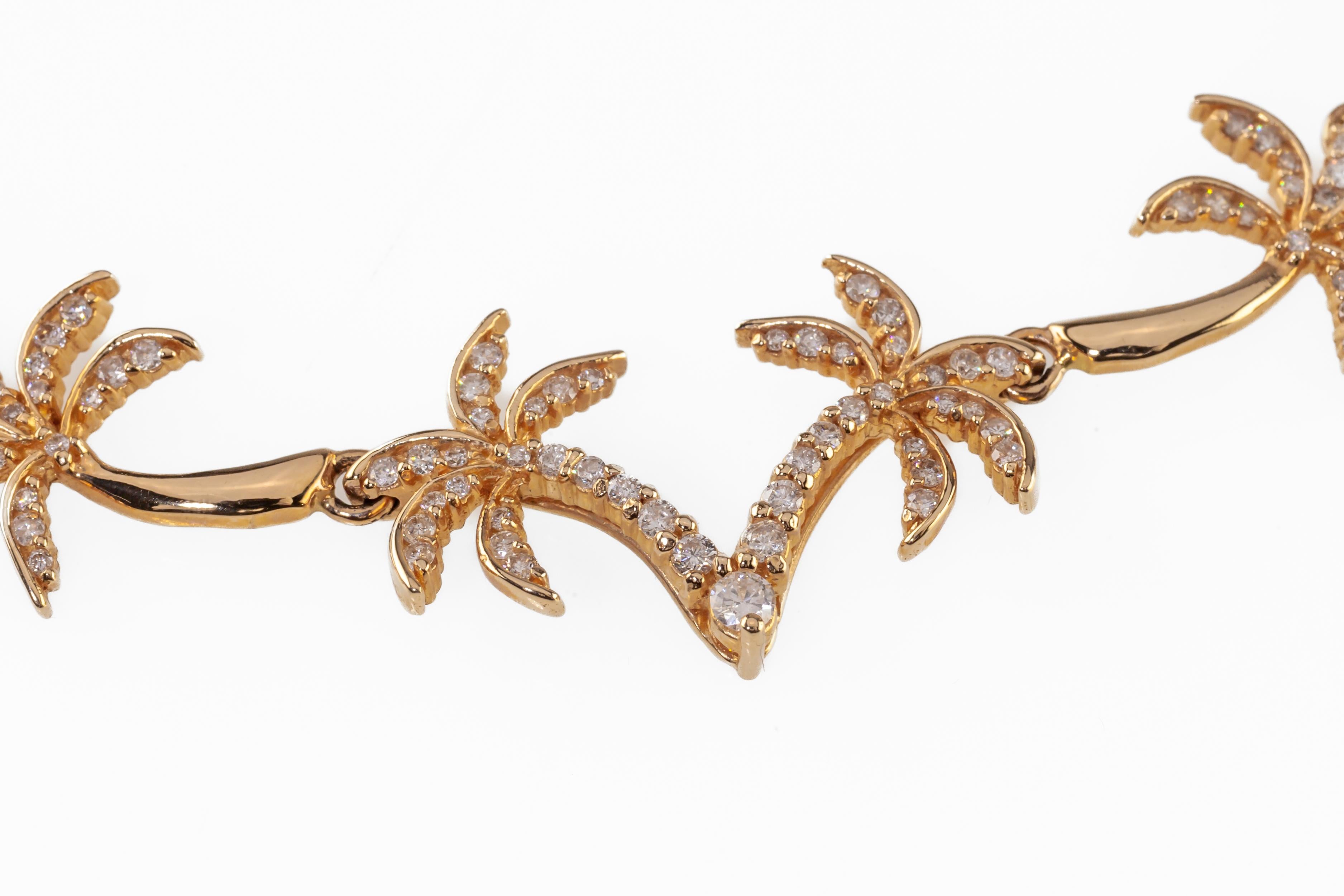 Na Hoku 14k Yellow Gold Diamond Palm Tree Link Bracelet + Necklace Set In Good Condition In Sherman Oaks, CA