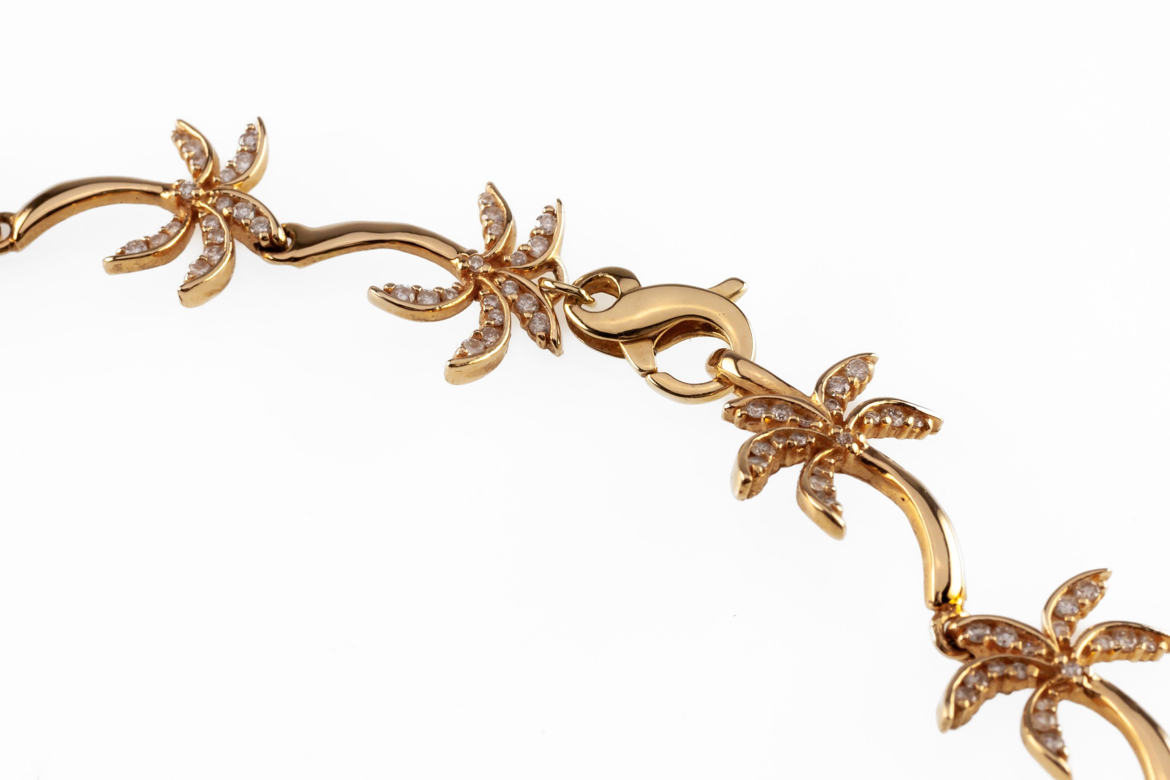 Women's Na Hoku 14k Yellow Gold Diamond Palm Tree Link Bracelet + Necklace Set