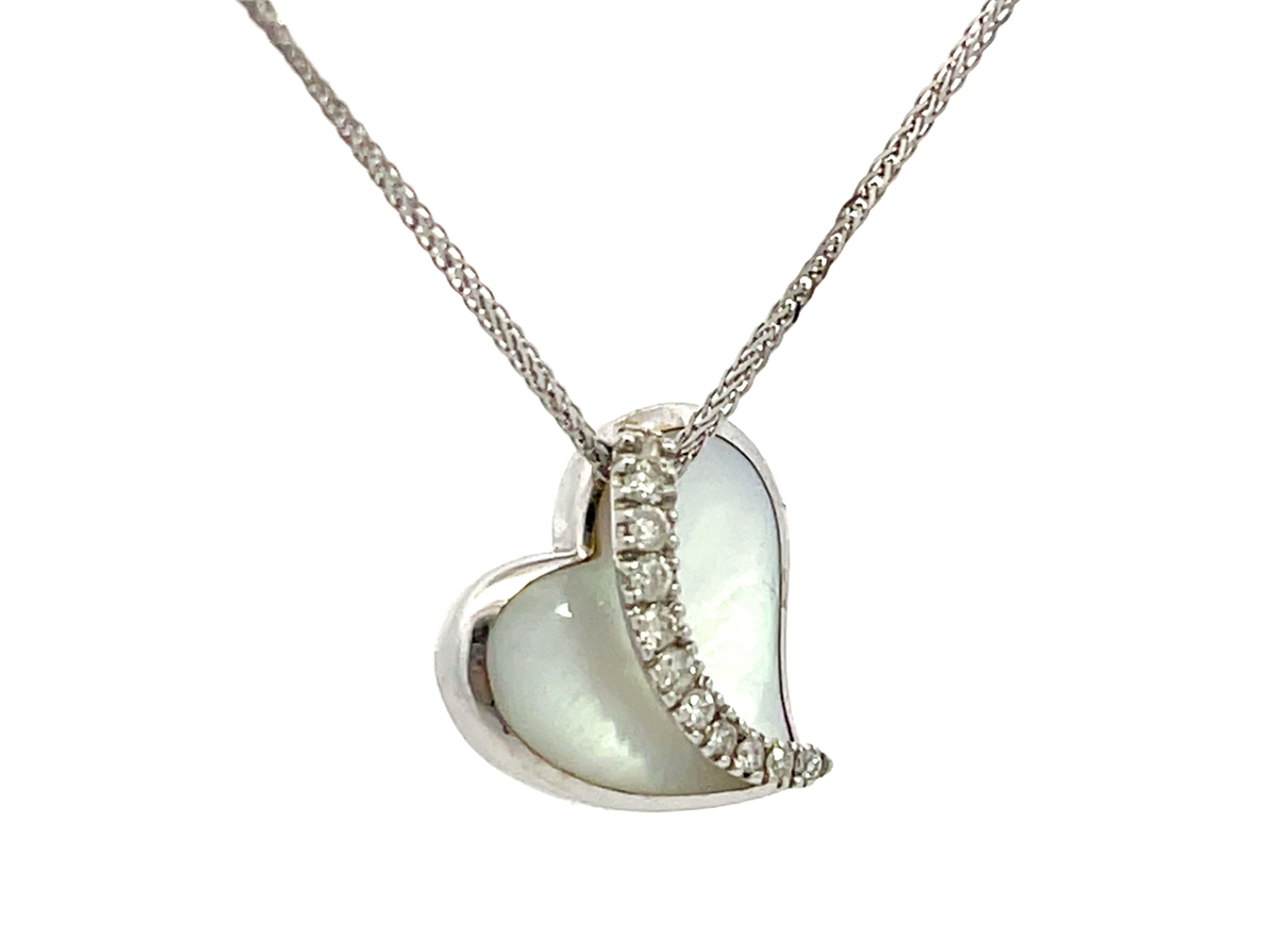 Collar Corazón Diamante Na Hoku Oro Blanco 14k Moderno en venta