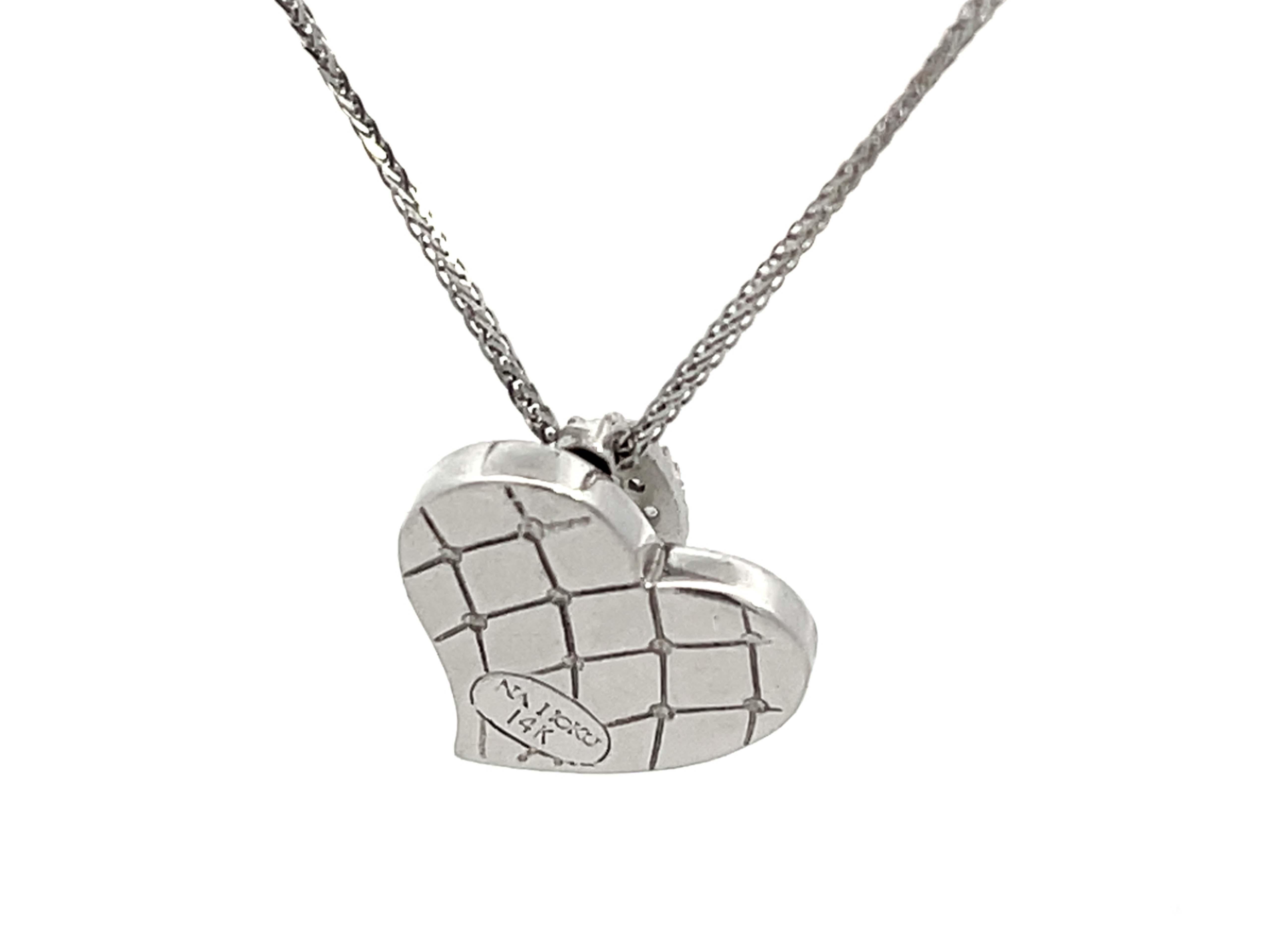 Brilliant Cut Na Hoku Diamond Heart Necklace 14k White Gold For Sale