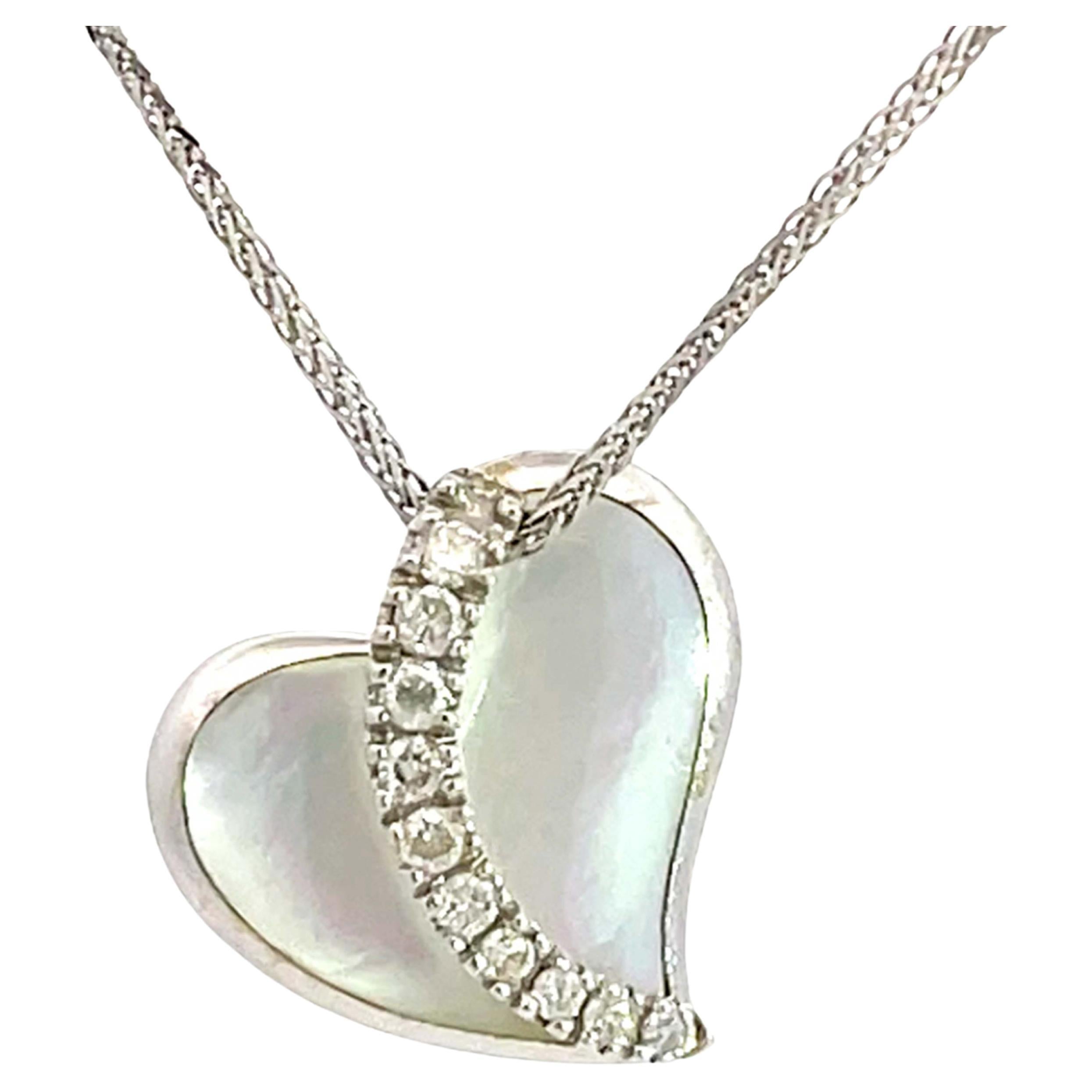 Na Hoku Diamond Heart Necklace 14k White Gold