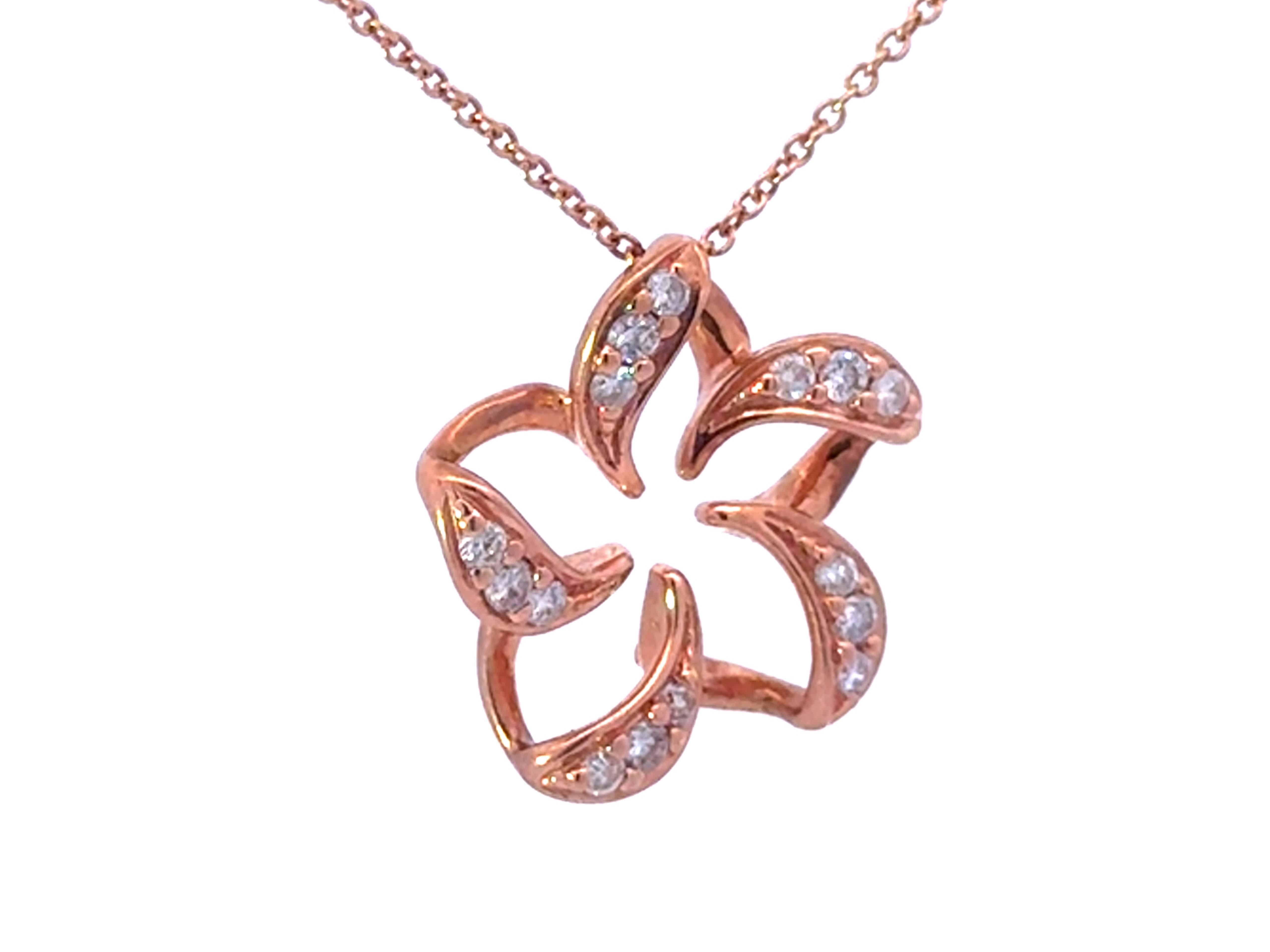 Collar de Diamantes Plumeria Flotante Na Hoku Oro Rosa 14k Moderno en venta