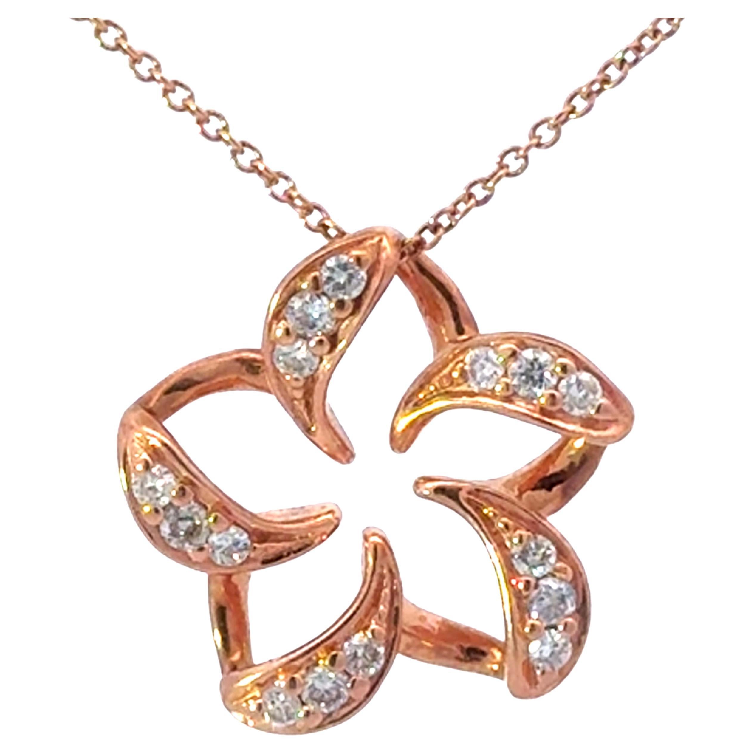 Collar de Diamantes Plumeria Flotante Na Hoku Oro Rosa 14k en venta