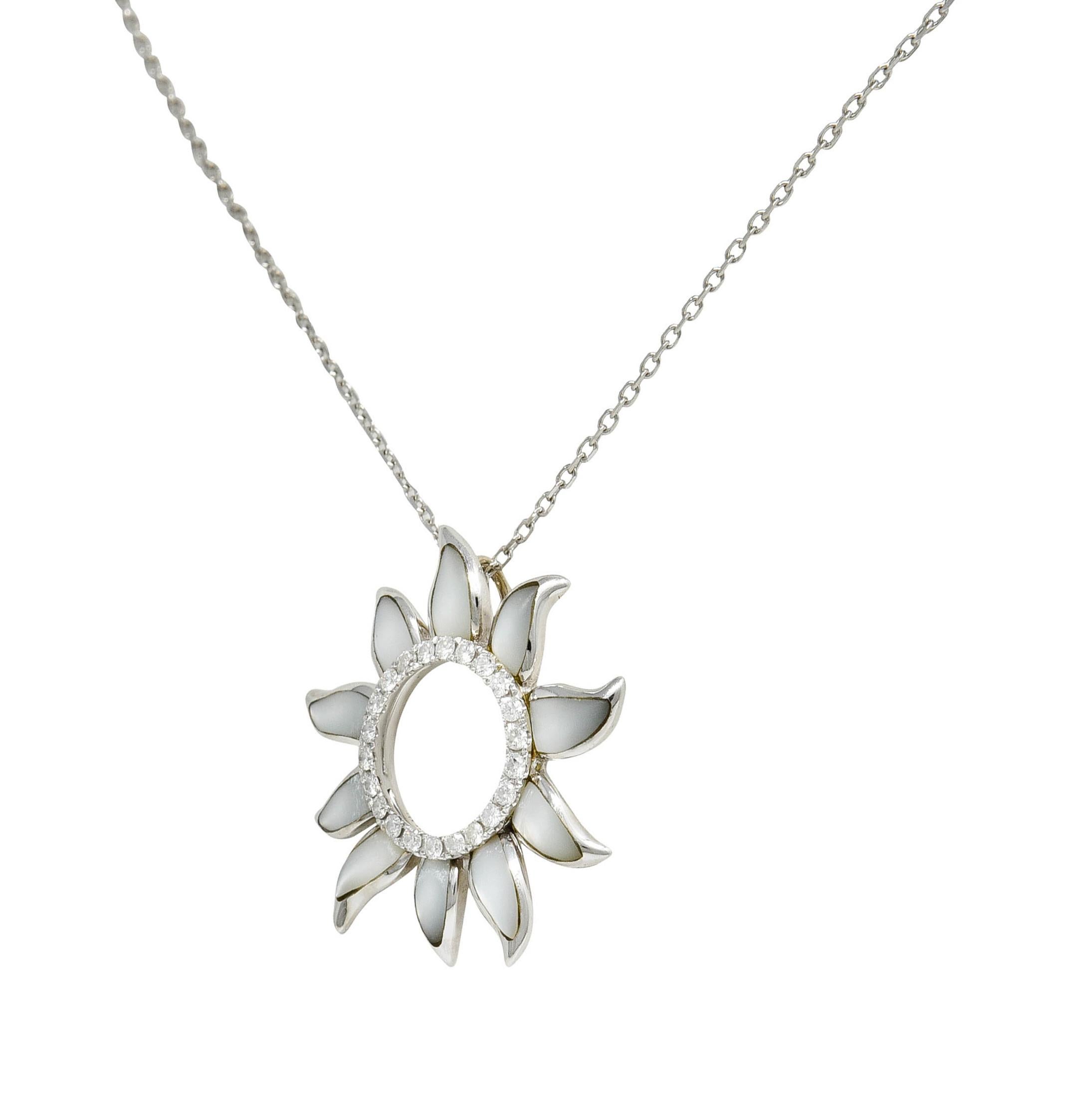 Contemporary Na Hoku Mother-of-Pearl Diamond 14 Karat Gold Hawaiian Sun Pendant Necklace