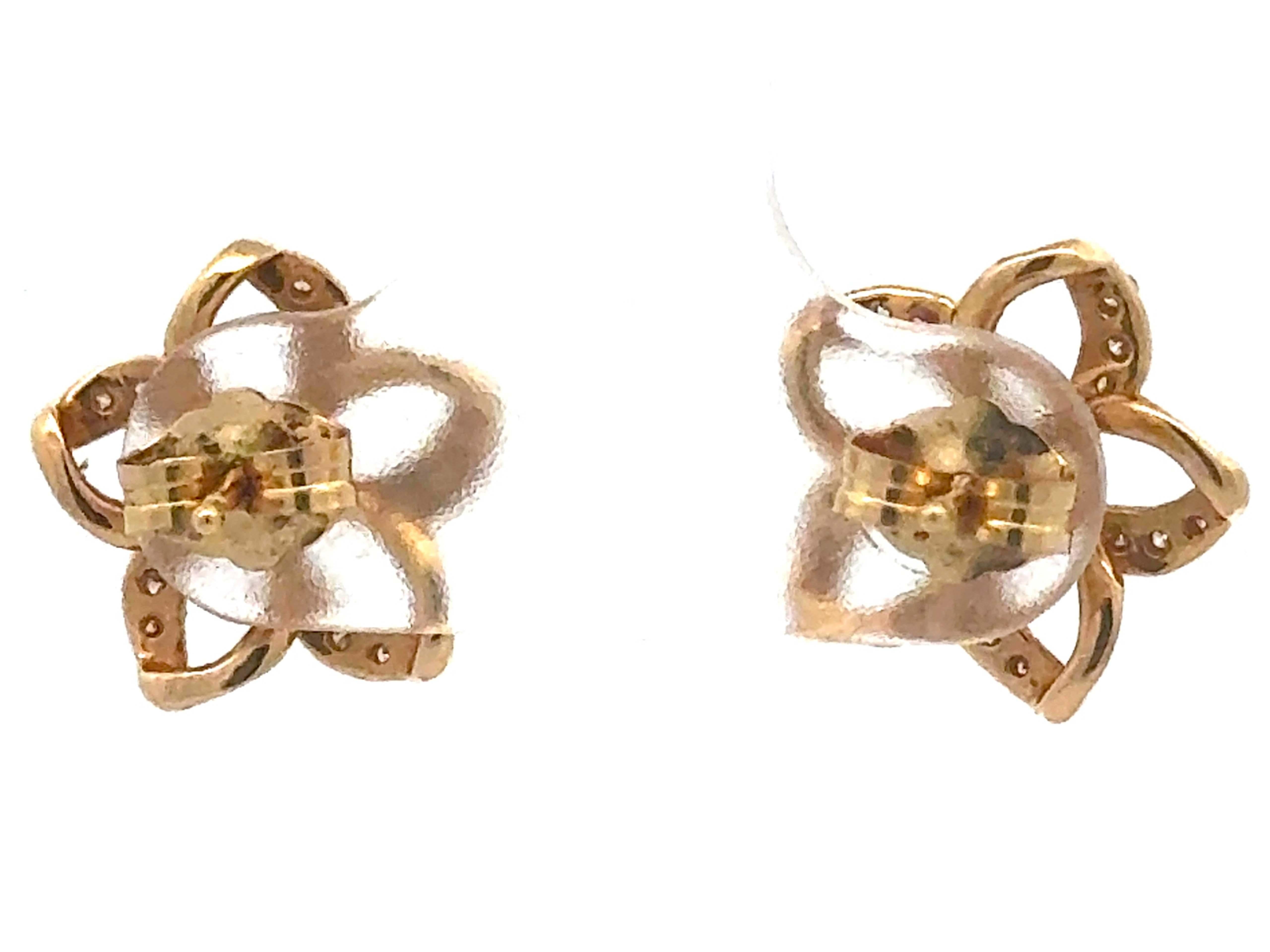 Pendientes Na Hoku Plumeria Diamante Oro Amarillo 14K en venta 1