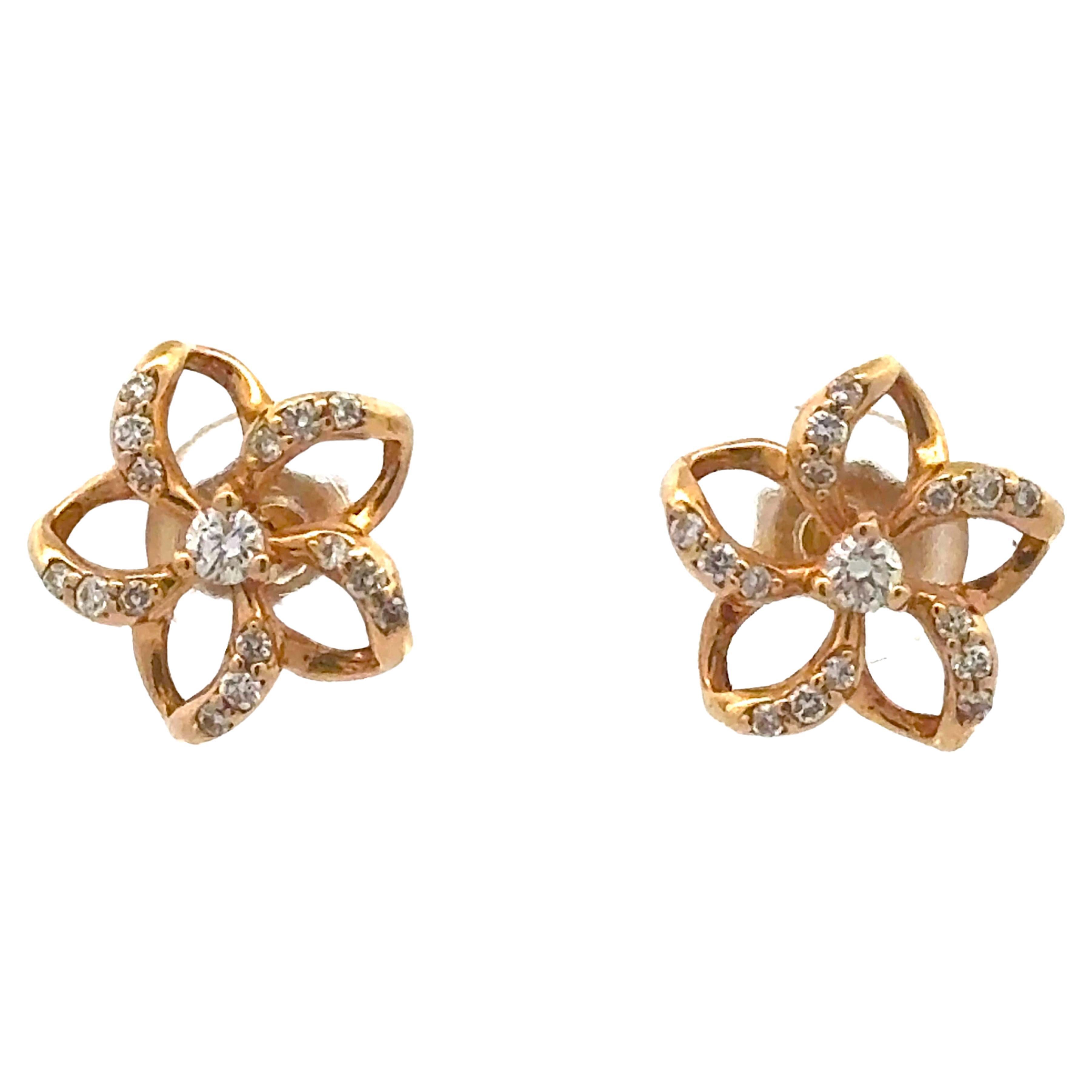 Pendientes Na Hoku Plumeria Diamante Oro Amarillo 14K en venta