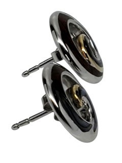 NA Hoku Sterling Silver & 18K Two Tone Swirl Disc Inlay Stud Earrings #24453