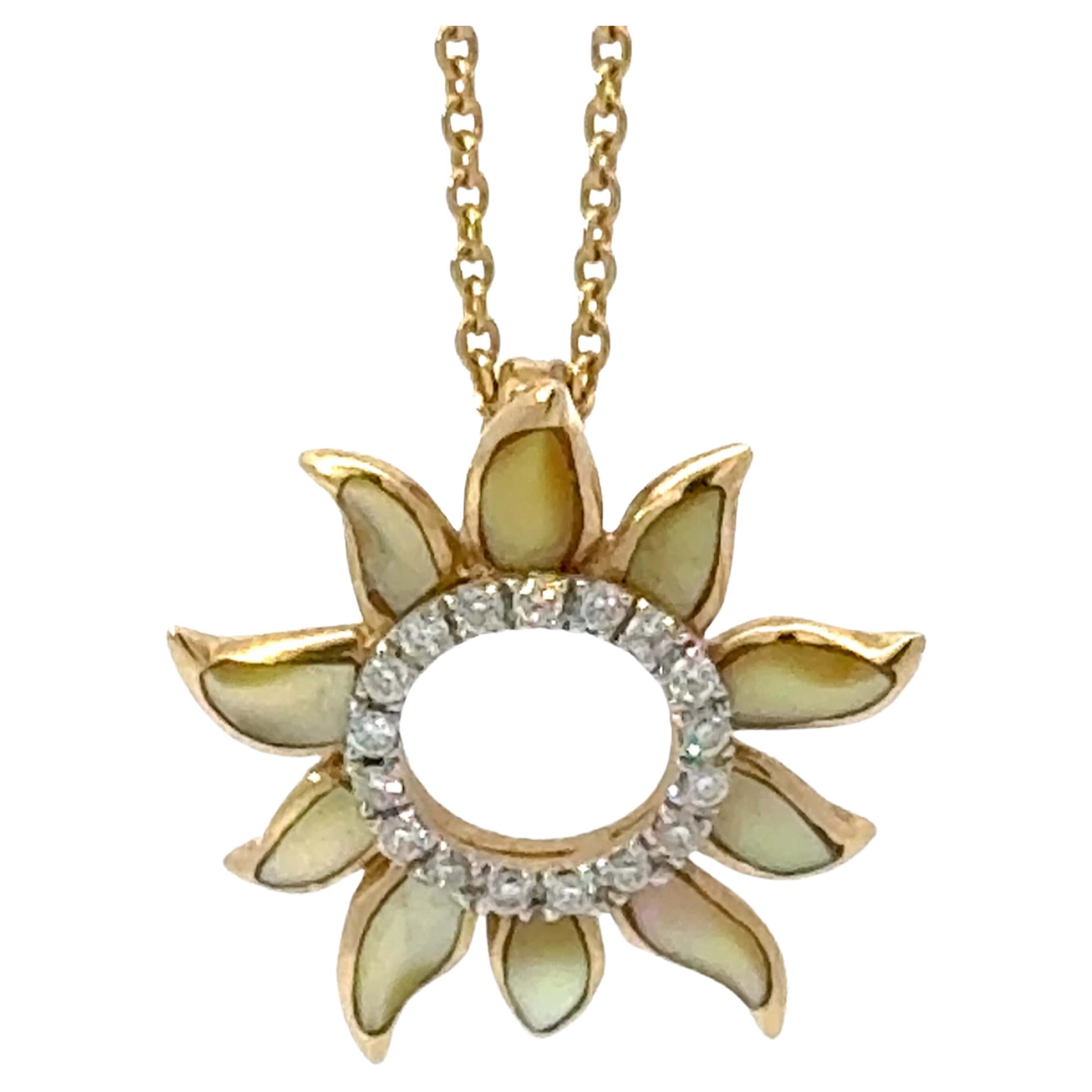 Na Hoku Sun Yellow Mother of Pearl and Diamond Necklace 14k Yellow Gold